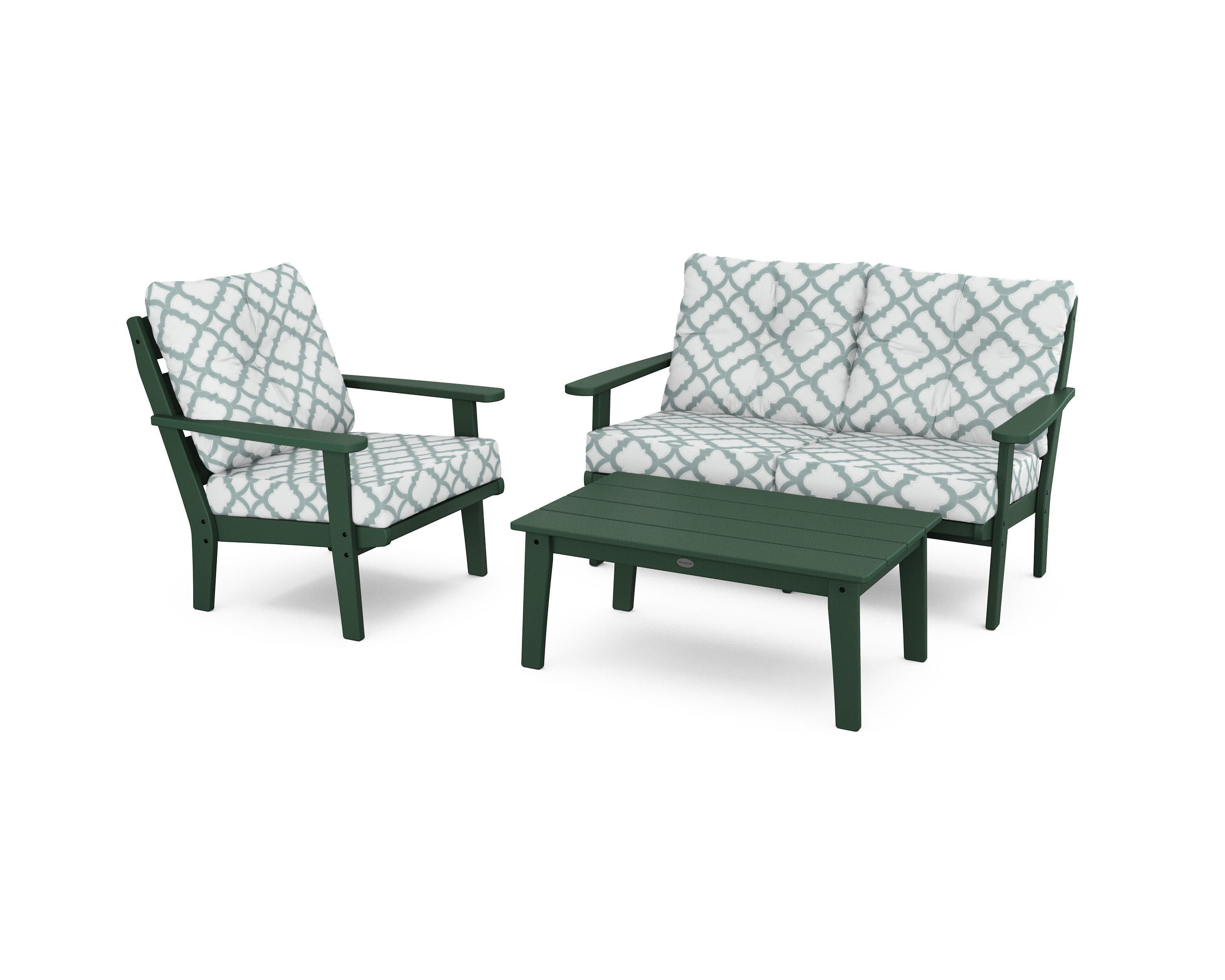 Lakeside 3-Piece Deep Seating Set in Green / Trellis Glacier Spa