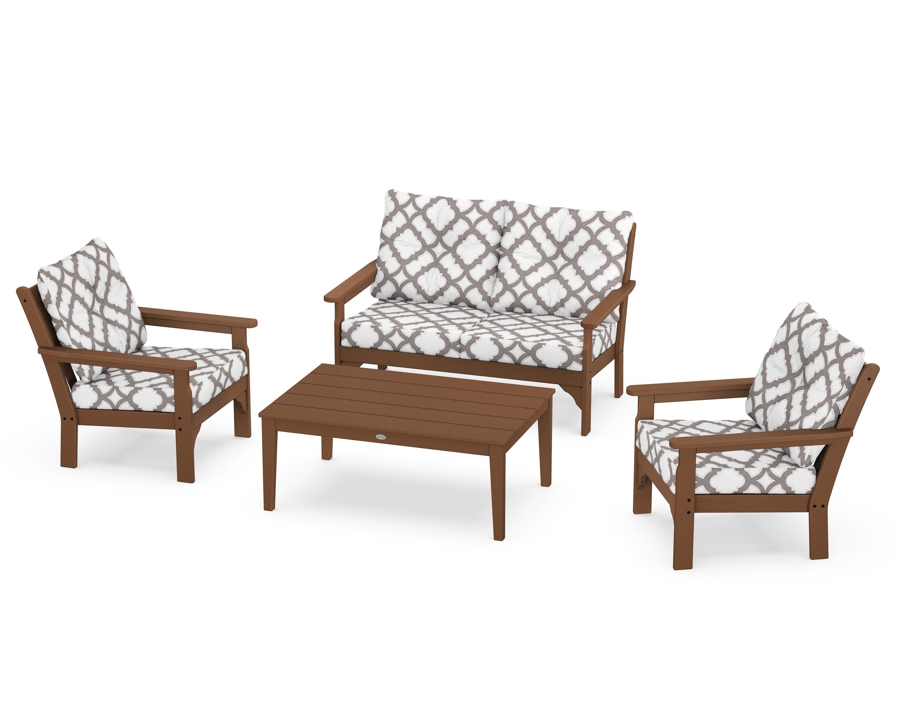 Vineyard 4-Piece Deep Seating Set in Teak / Trellis Grey Mist
