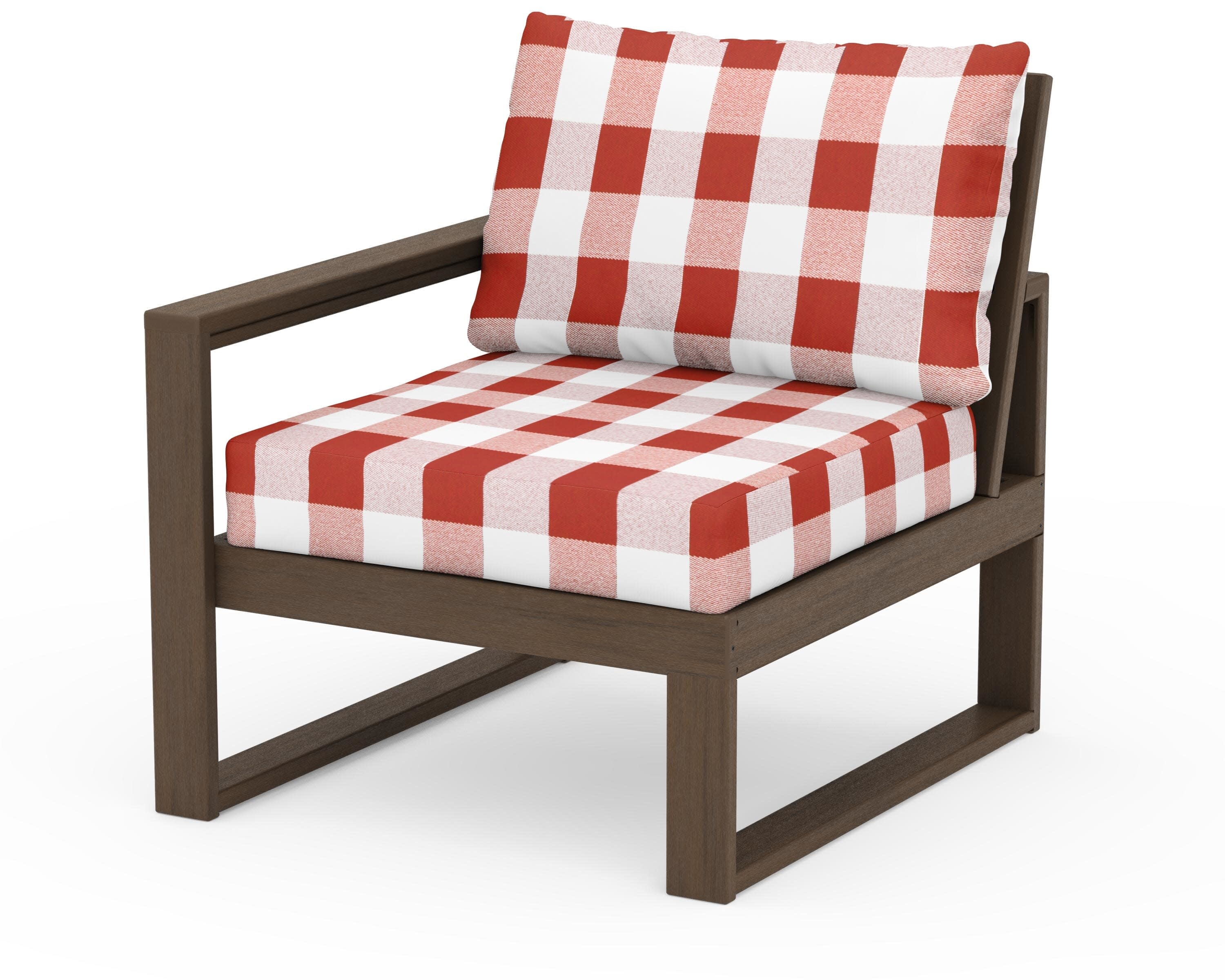 EDGE Modular Left Arm Chair in Kona / Buffalo Plaid Crimson