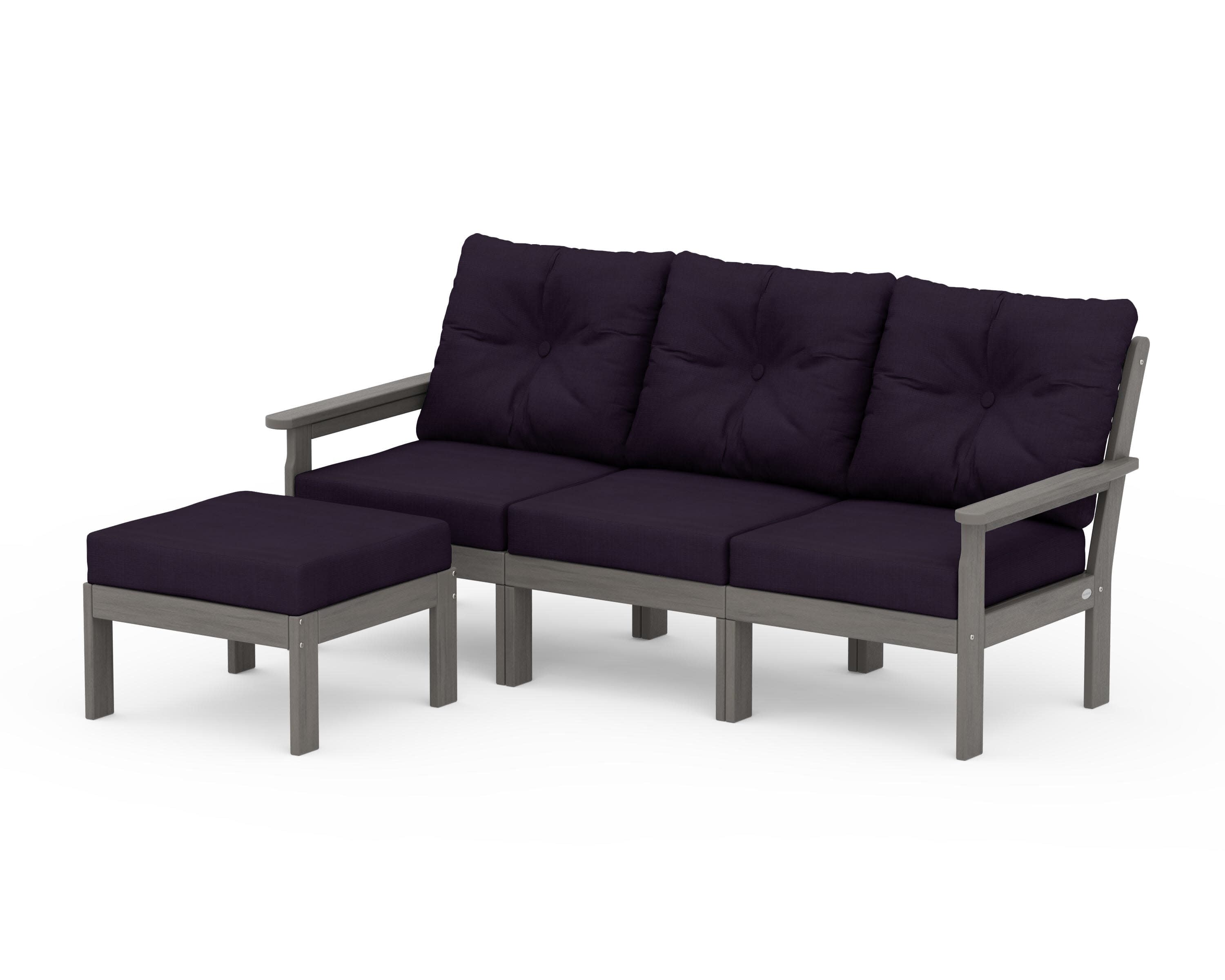Vineyard 4-Piece Sectional with Ottoman in Driftwood / Navy Linen