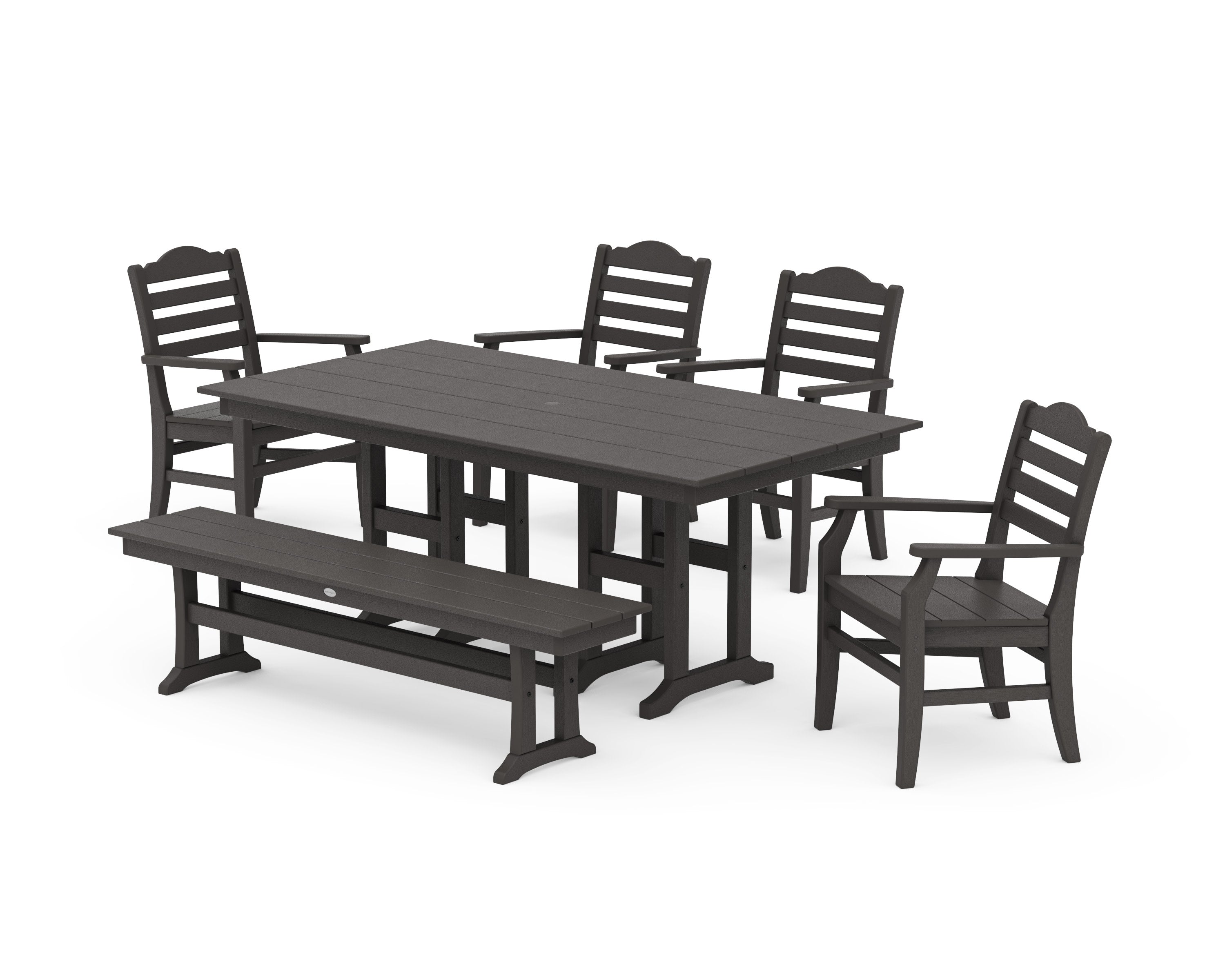 Savannah 6-Piece Farmhouse Dining Set with Bench in Vintage Coffee