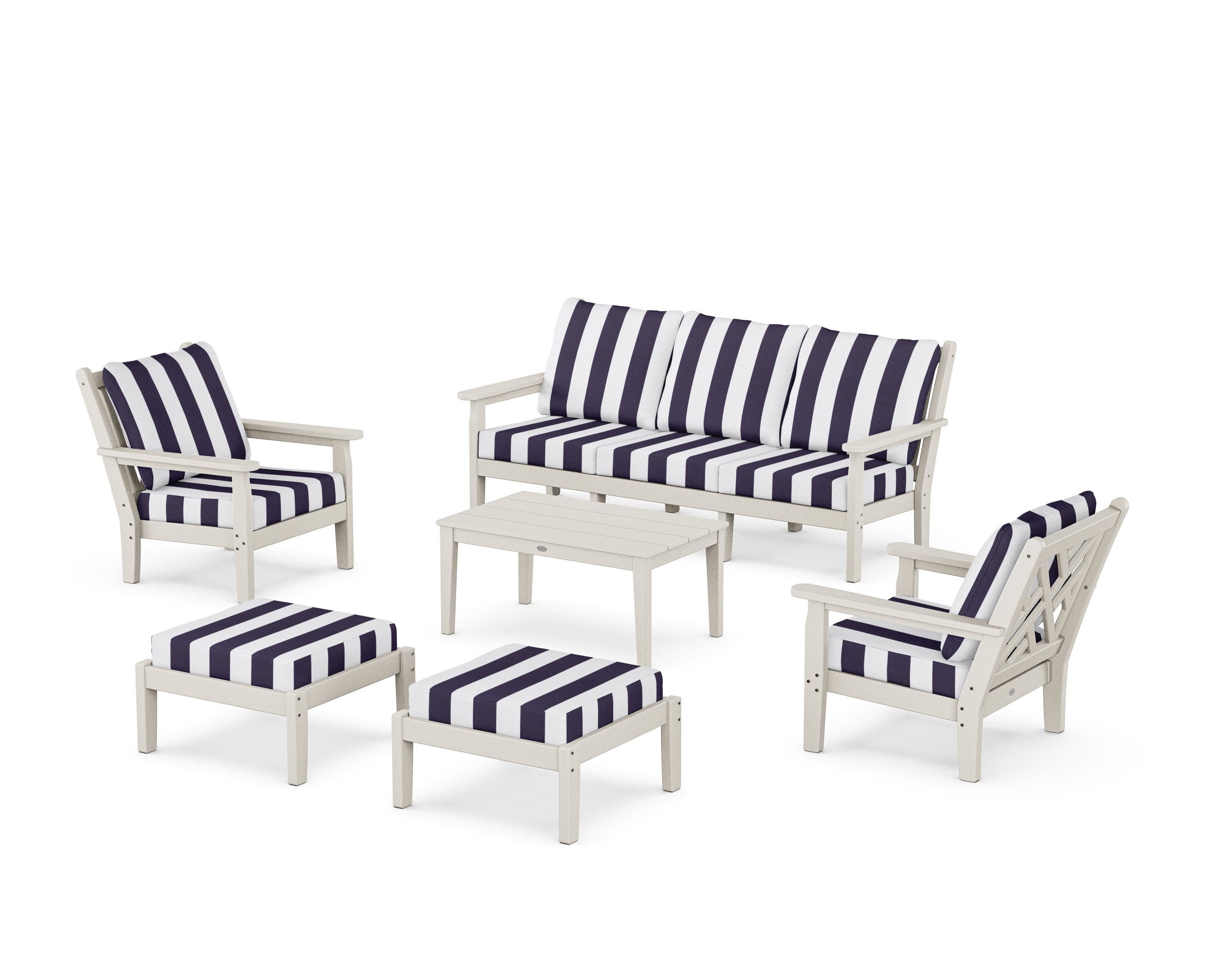 Chippendale 6-Piece Lounge Sofa Set in Sand / Cabana Stripe Navy