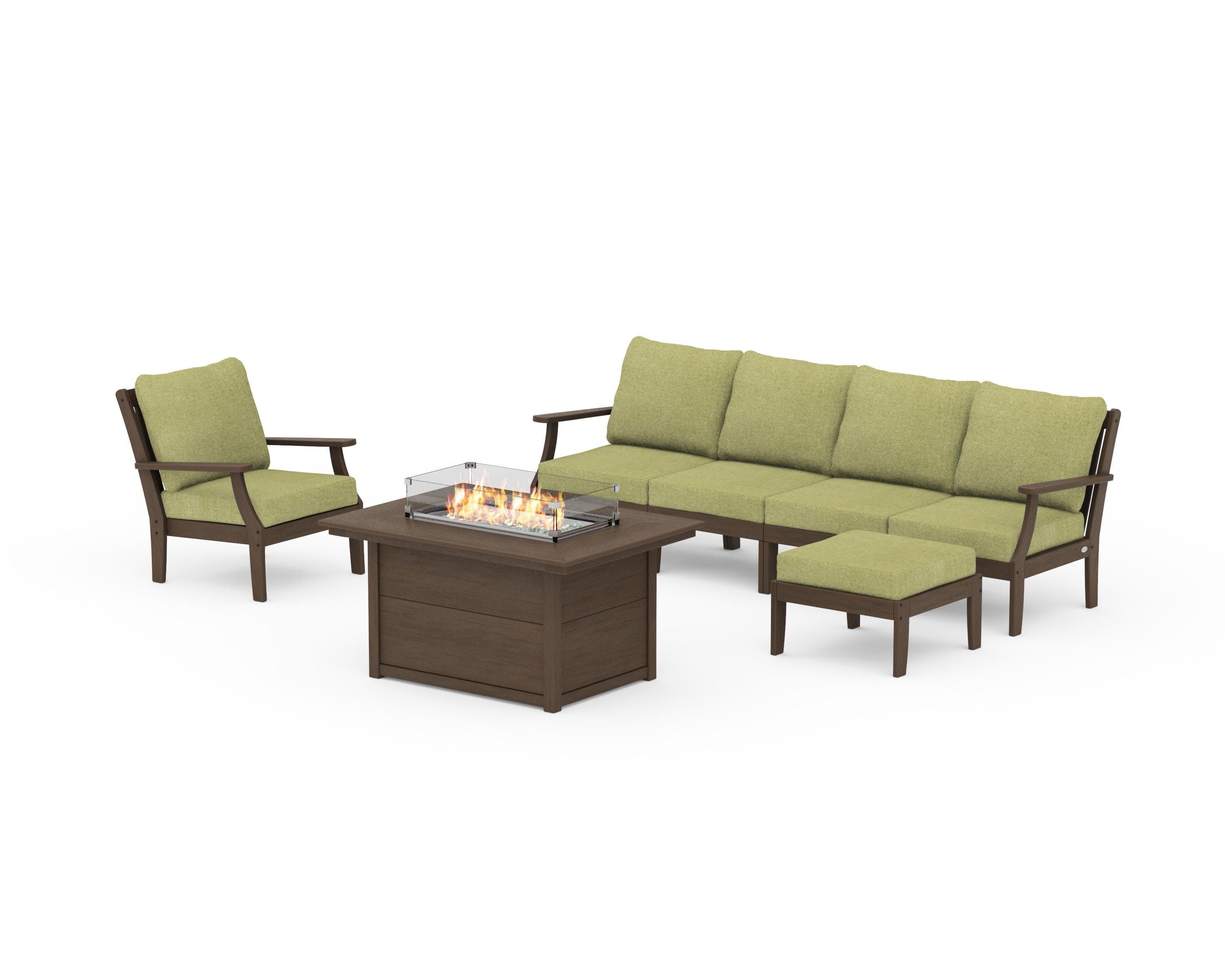 Braxton Sectional Lounge and Fire Pit Set in Kona / Chartreuse Boucle