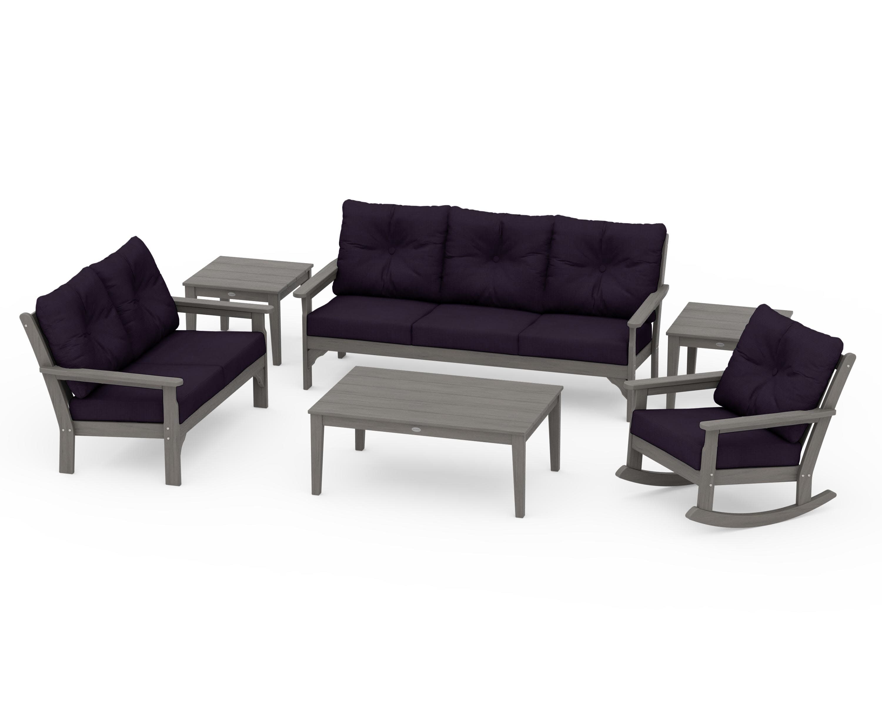 Vineyard 6-Piece Deep Seating Set in Driftwood / Navy Linen