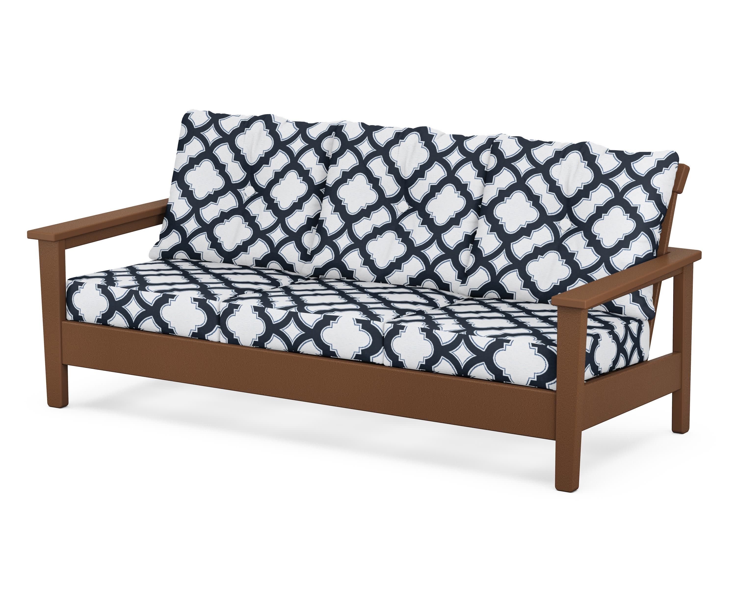 Prescott Deep Seating Sofa in Teak / Trellis Marine Indigo