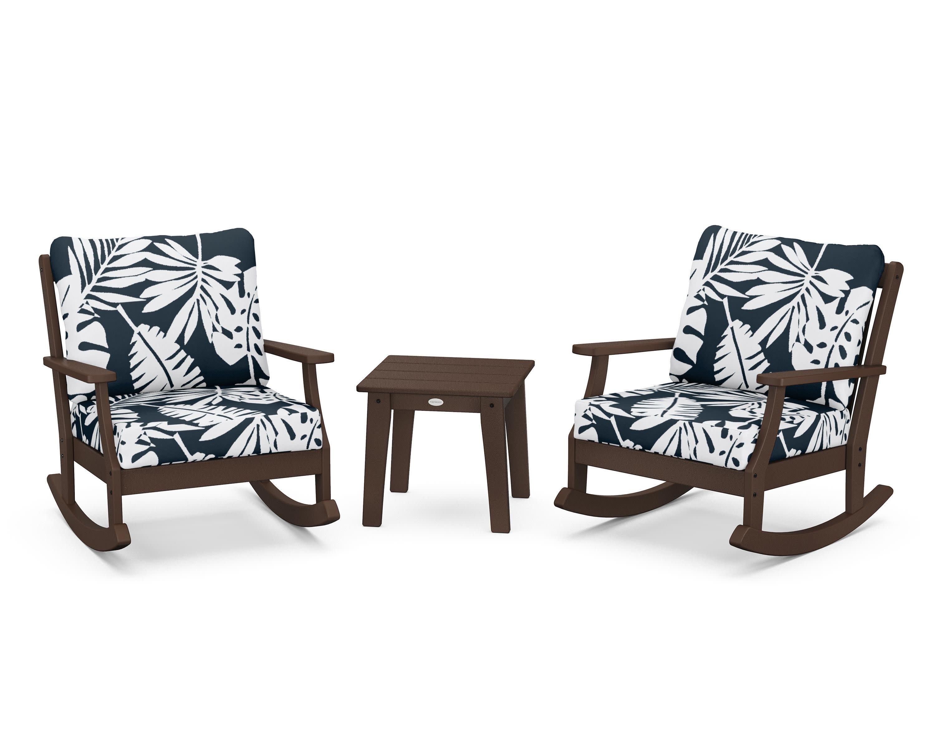 Braxton 3-Piece Deep Seating Rocker Set in Mahogany / Leaf Marine Indigo