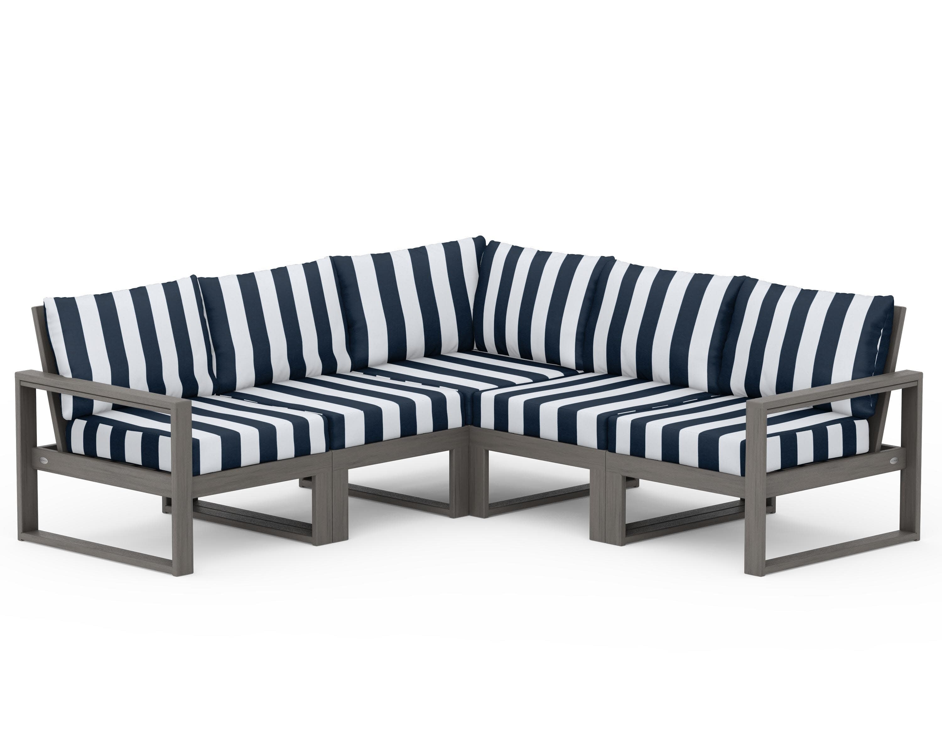 EDGE 5-Piece Modular Deep Seating Set in Driftwood / Cabana Stripe Marine Indigo