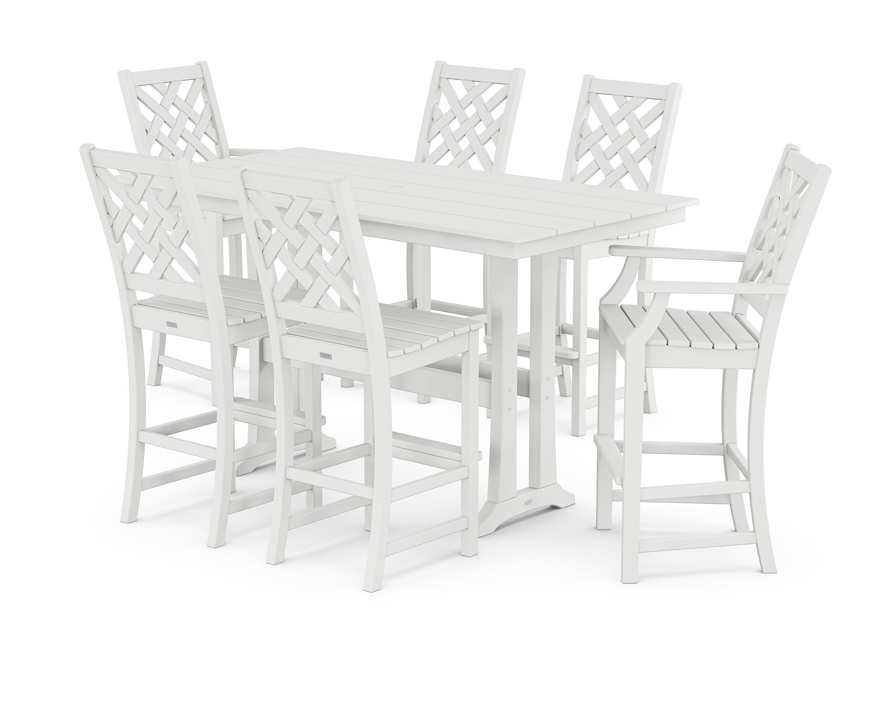 Wovendale 7-Piece Farmhouse Bar Set with Trestle Legs in White