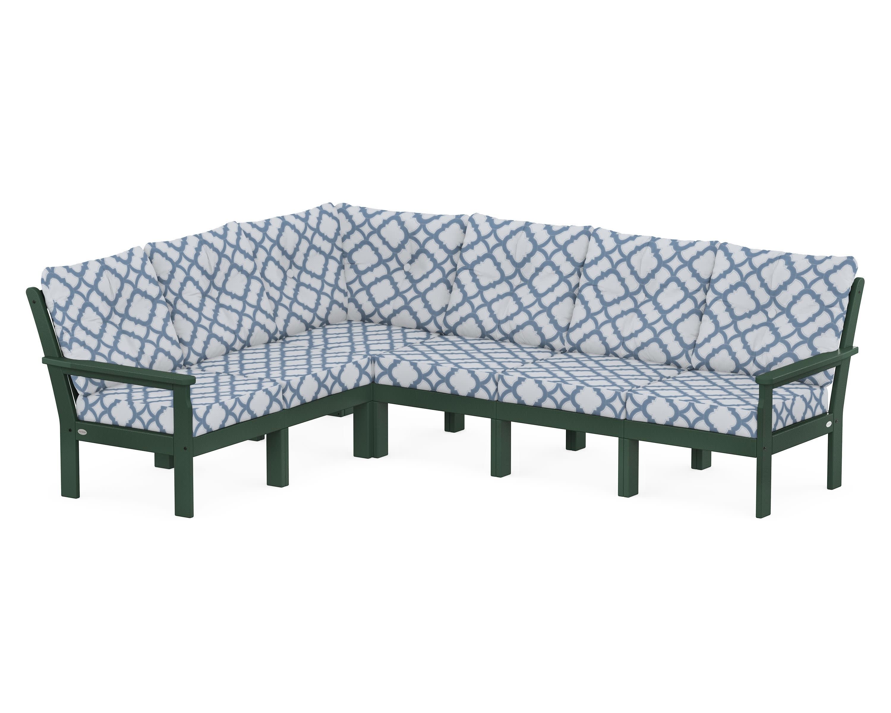 Vineyard 6-Piece Sectional in Green / Trellis Sky Blue