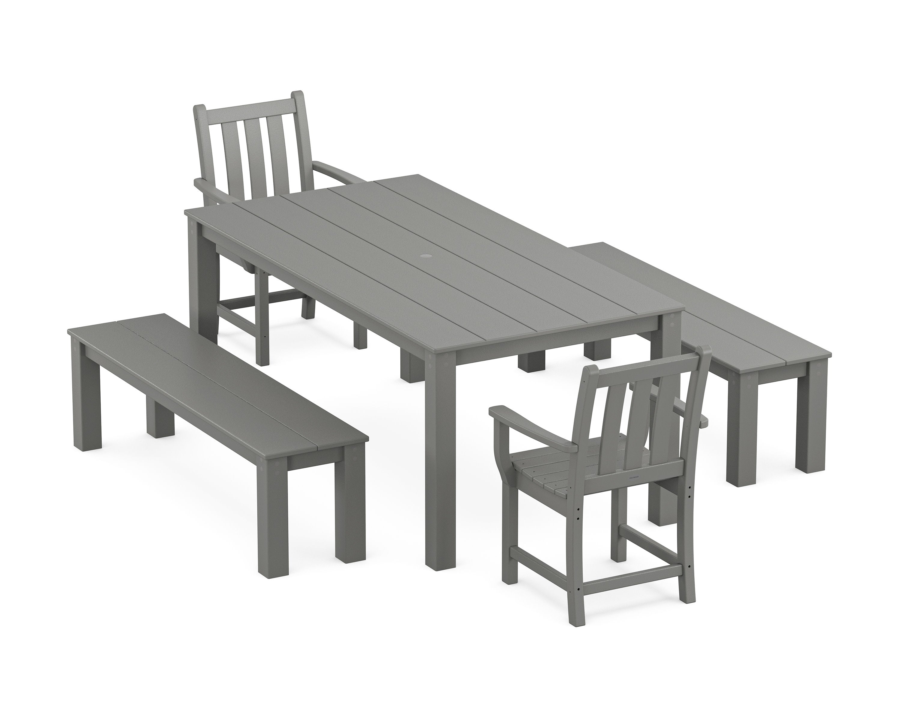 Traditional Garden 5-Piece Parsons Dining Set with Benches in Slate Grey