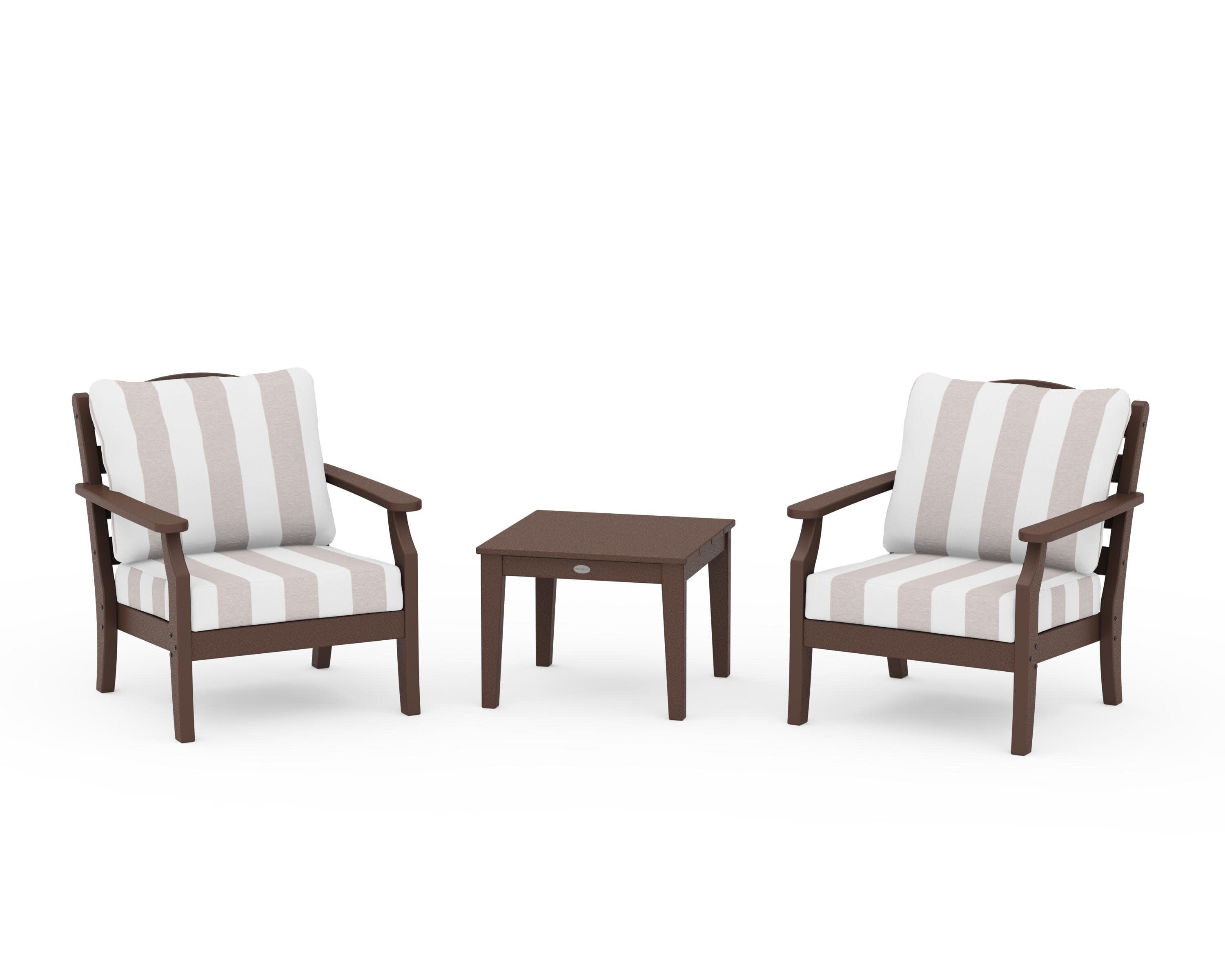 Savannah 3-Piece Deep Seating Set in Mahogany / Cabana Stripe Dune Burlap