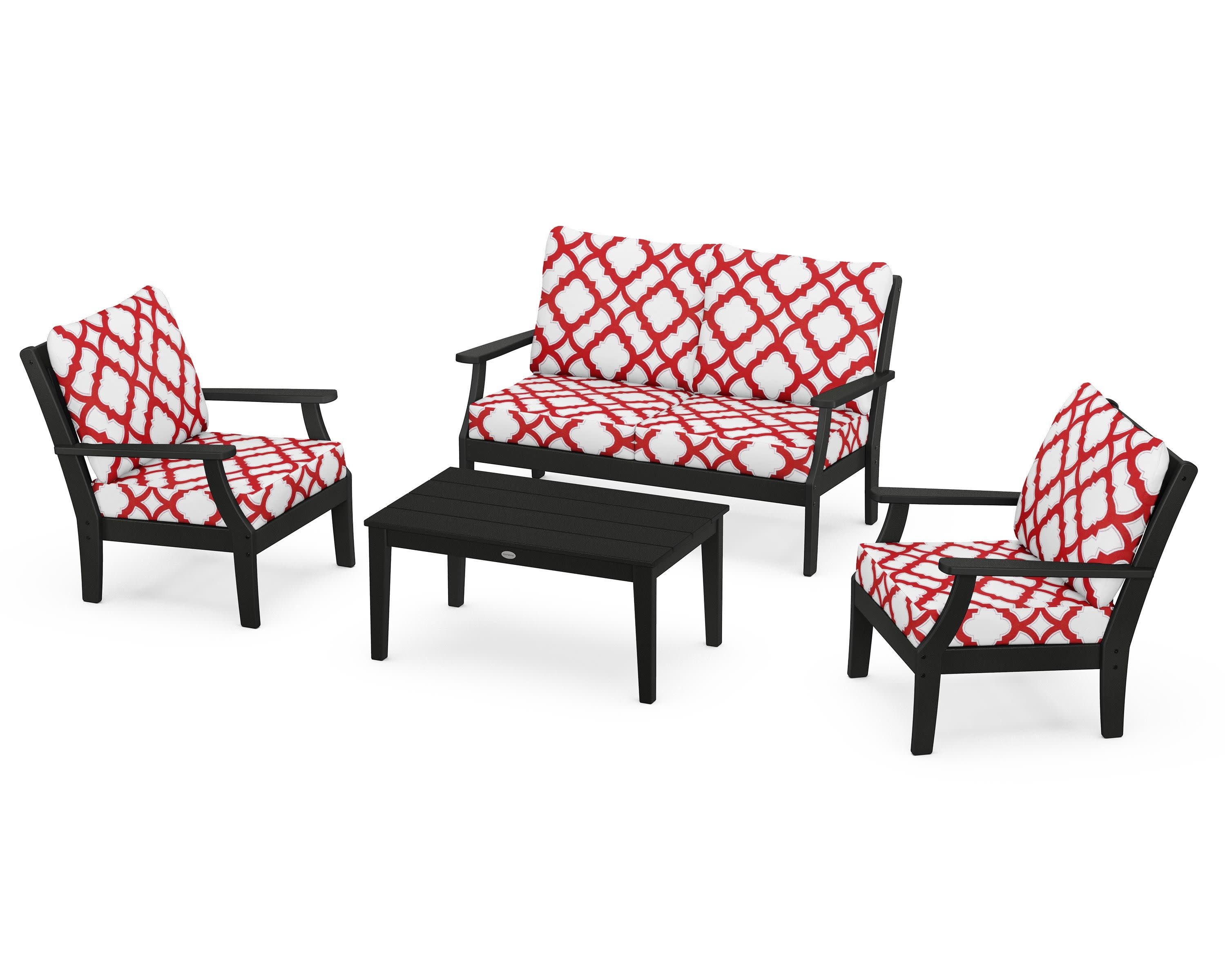 Braxton 4-Piece Deep Seating Chair Set in Black / Trellis Crimson