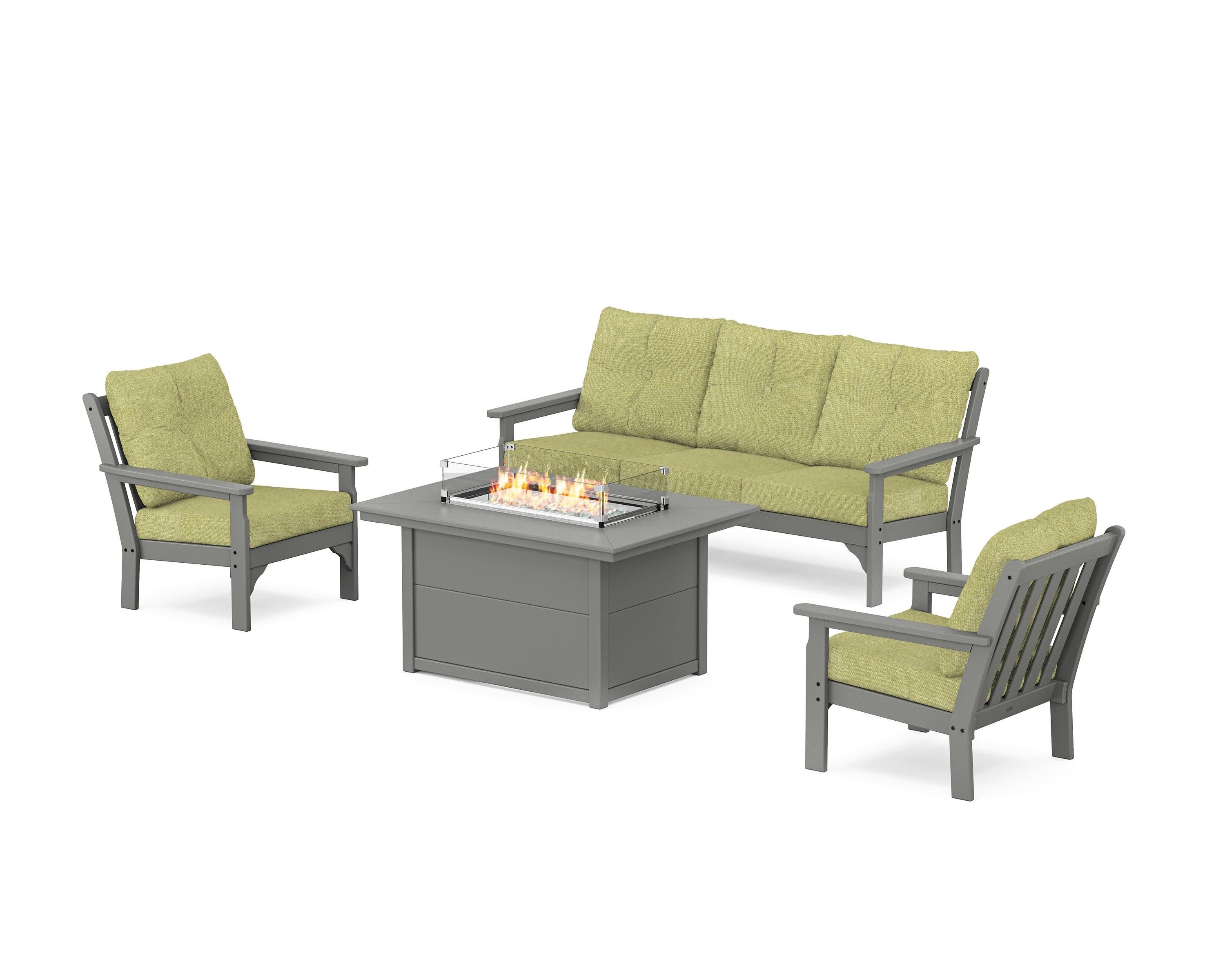 Vineyard Deep Seating Fire Pit Table Set in Slate Grey / Chartreuse Boucle