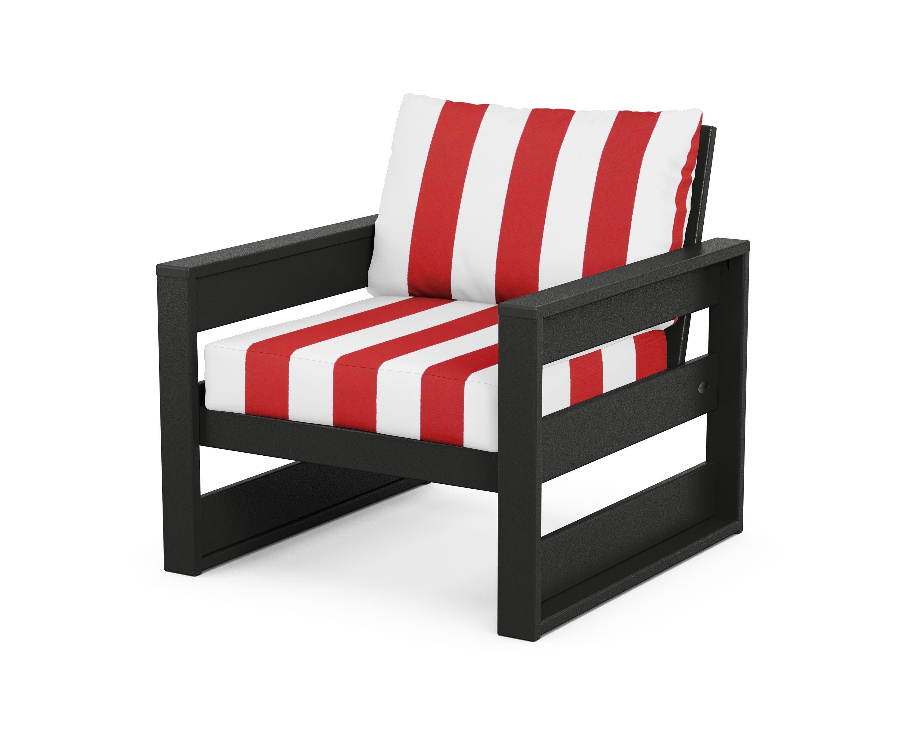 Westport Club Chair in Black / Cabana Stripe Crimson