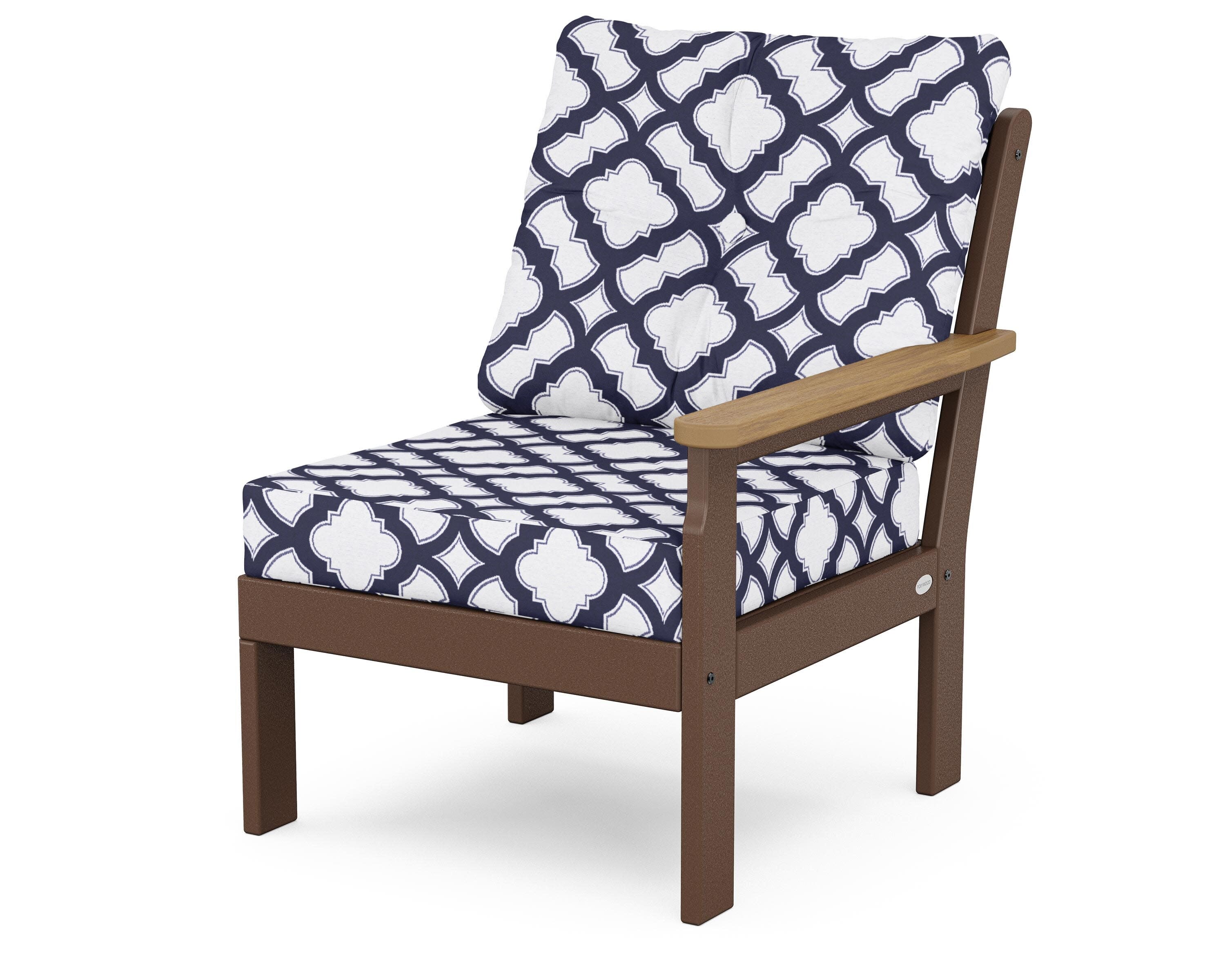 Vineyard Modular Right Arm Chair in Mahogany / Natural / Trellis Navy