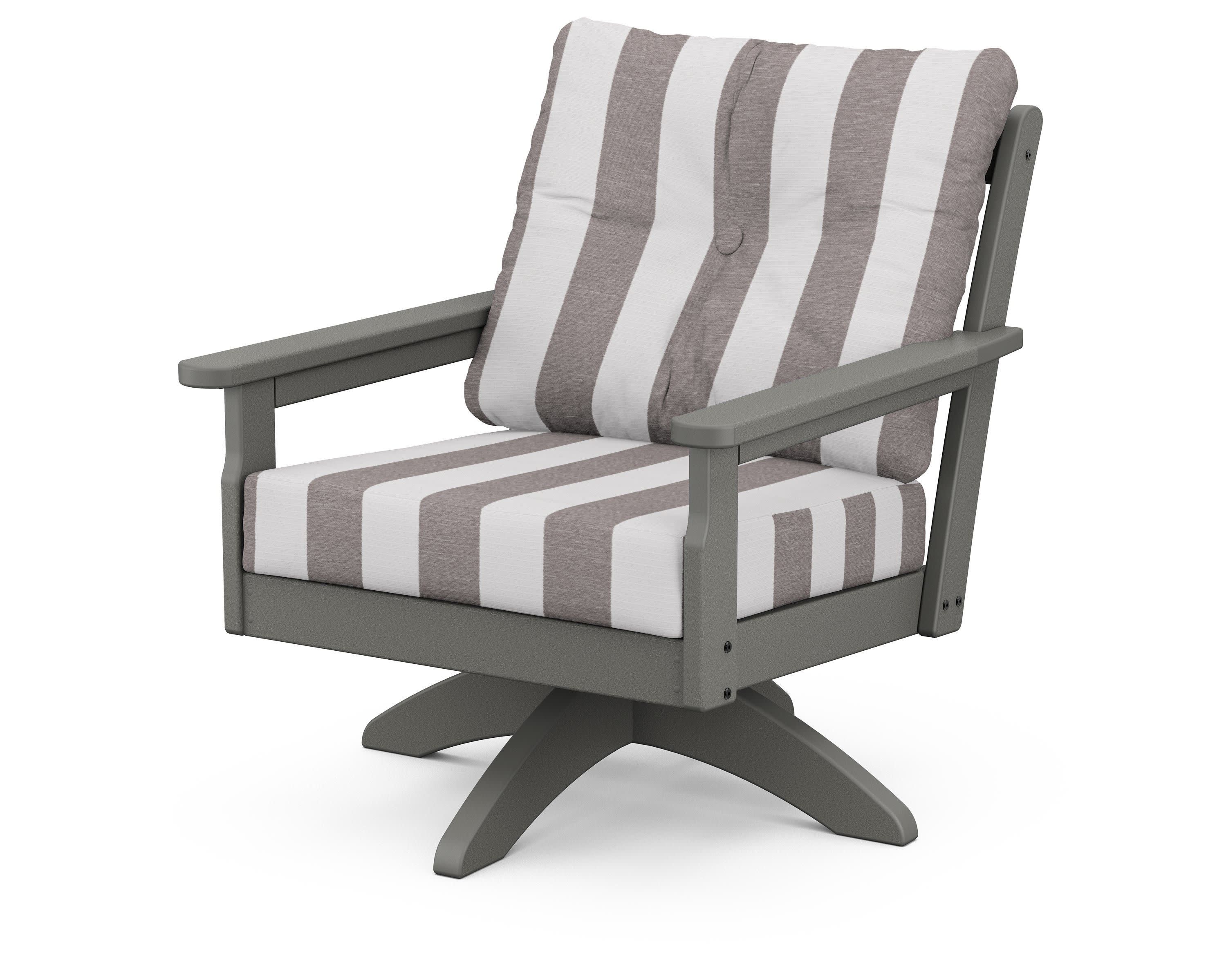 Vineyard Deep Seating Swivel Chair in Slate Grey / Cabana Stripe Grey Mist