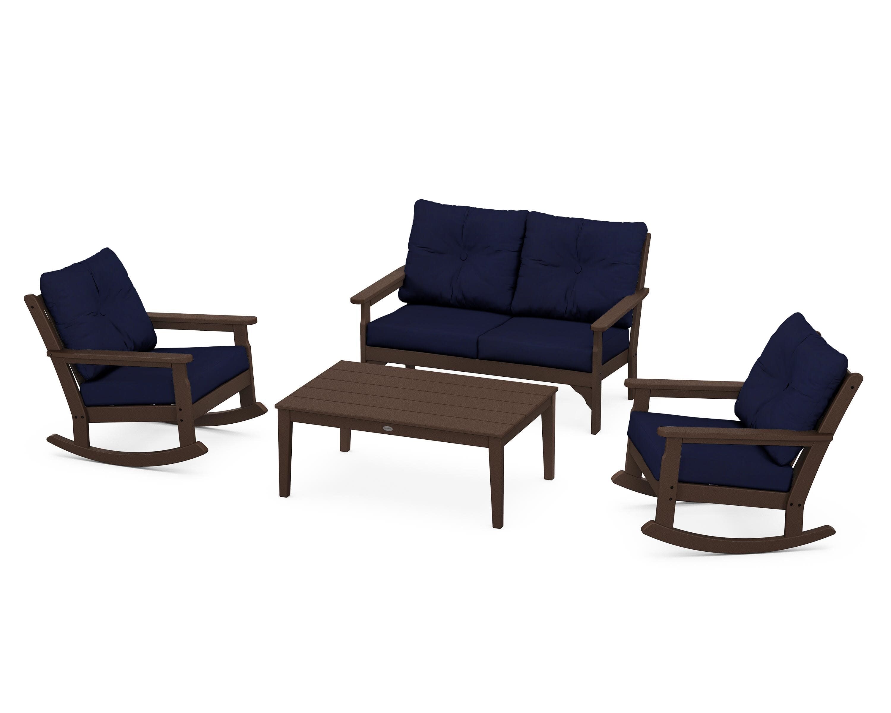 Vineyard 4-Piece Deep Seating Rocking Chair Set in Mahogany / Navy