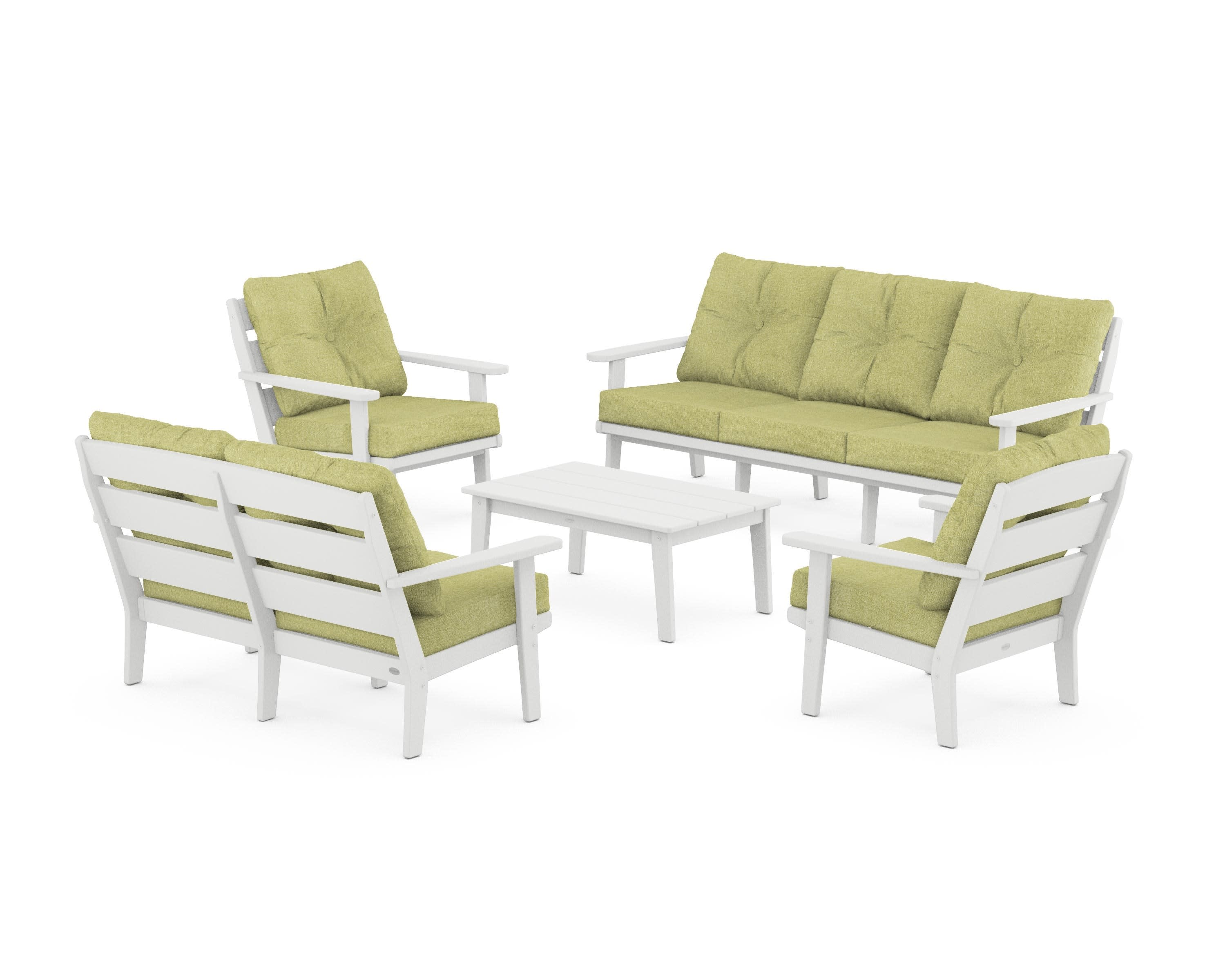 Lakeside 5-Piece Lounge Sofa Set in White / Chartreuse Boucle