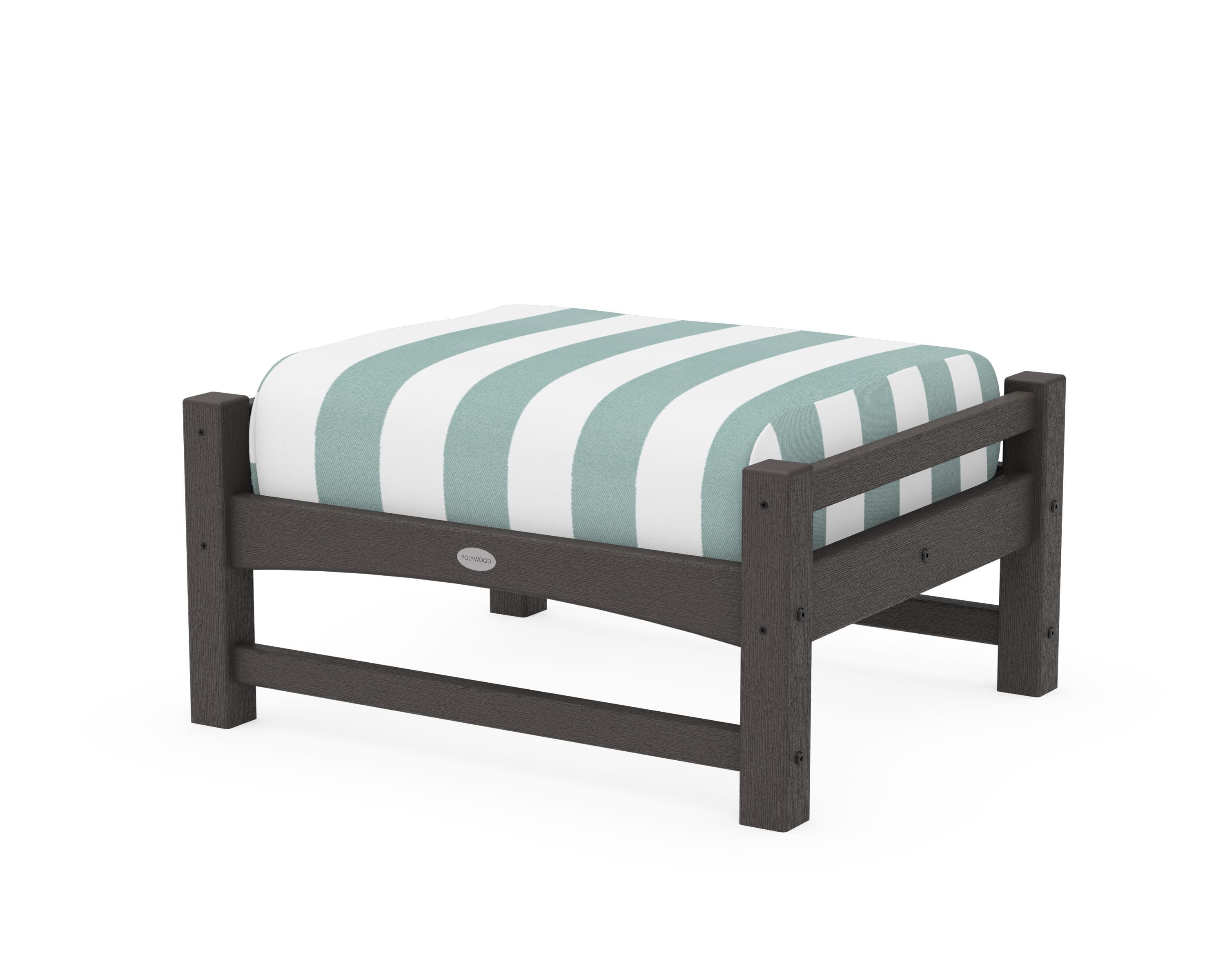Club Ottoman in Vintage Coffee / Cabana Stripe Glacier Spa
