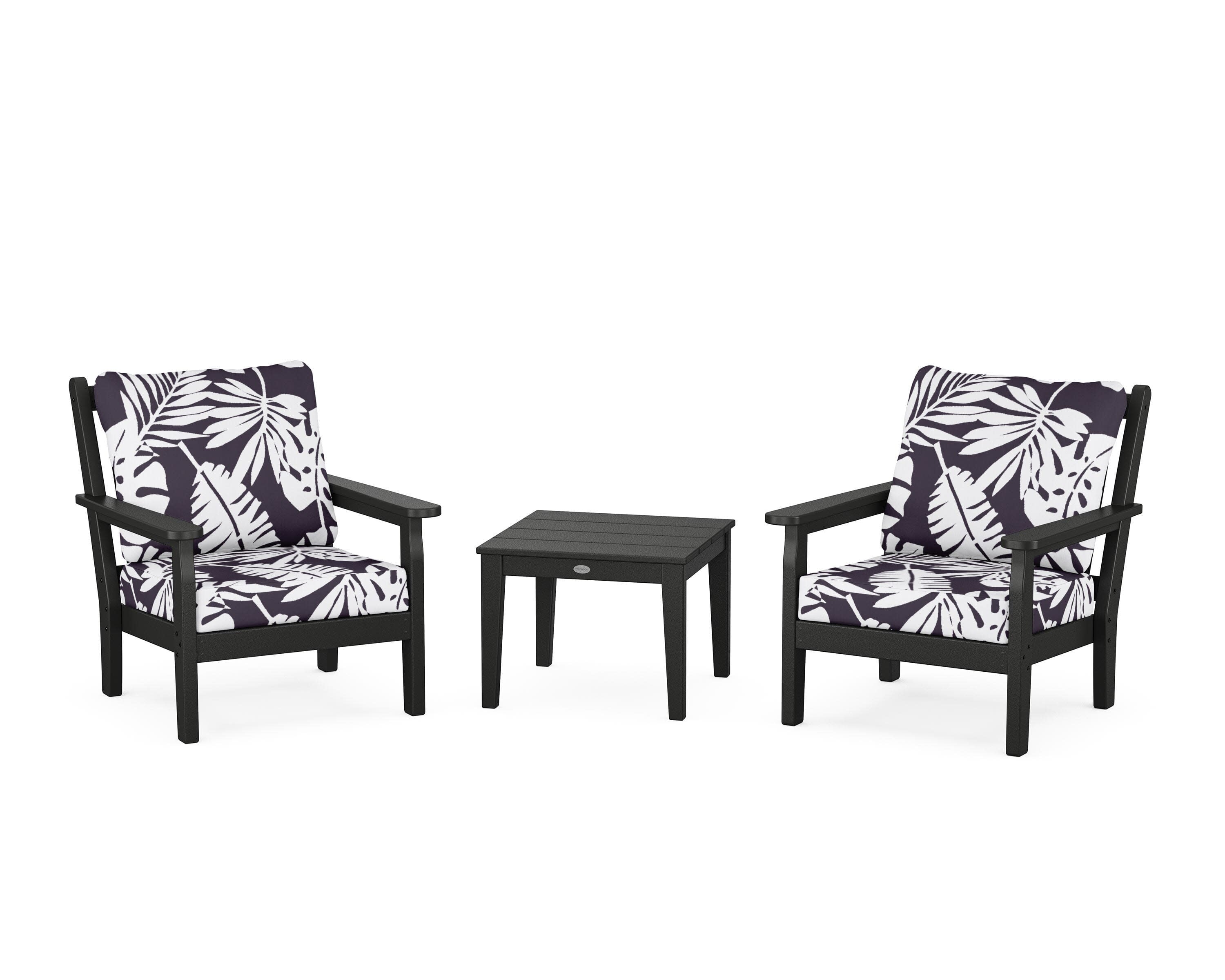 Chippendale 3-Piece Deep Seating Set in Black / Leaf Navy
