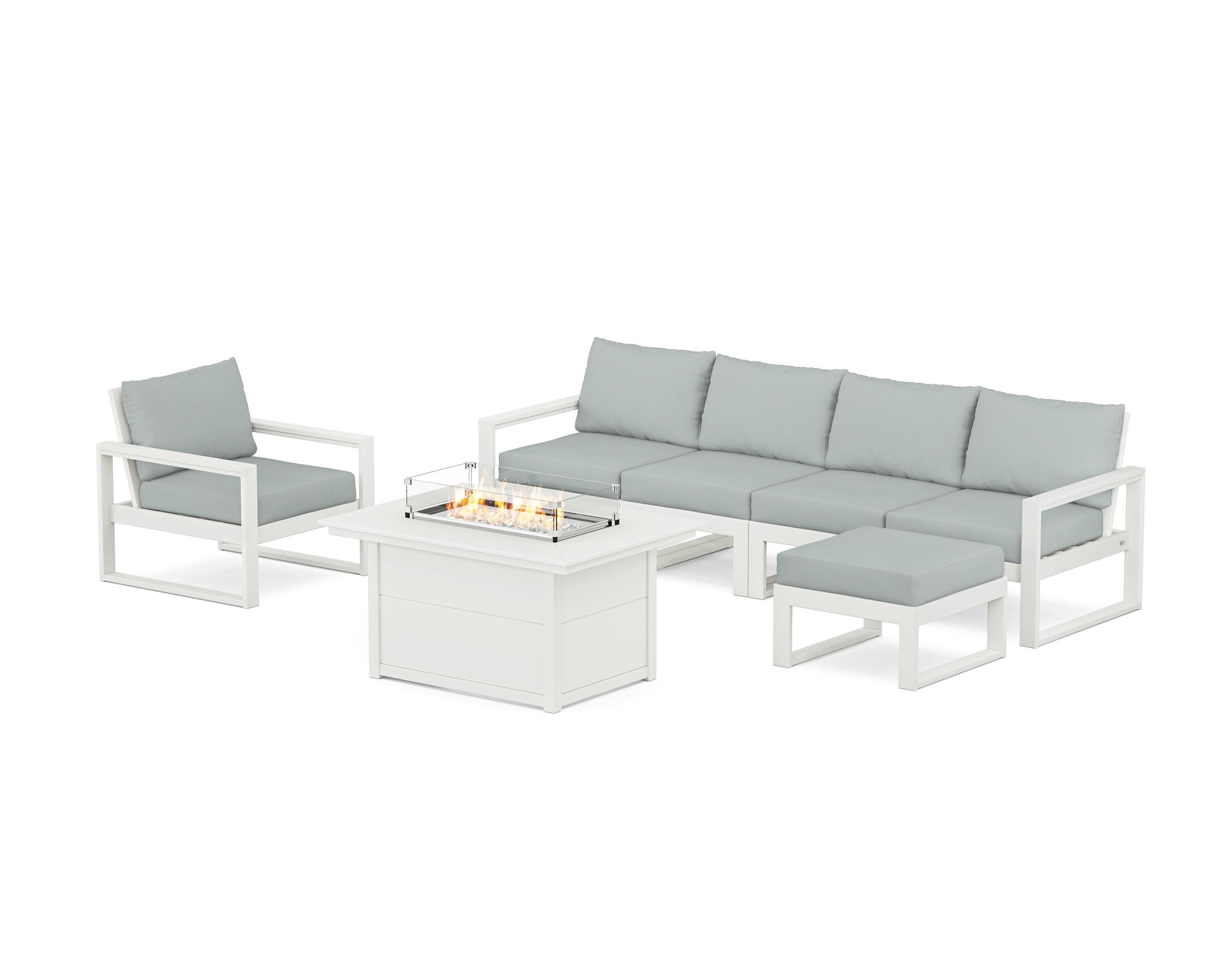 EDGE Sectional Lounge and Fire Pit Set in Vintage White / Spa