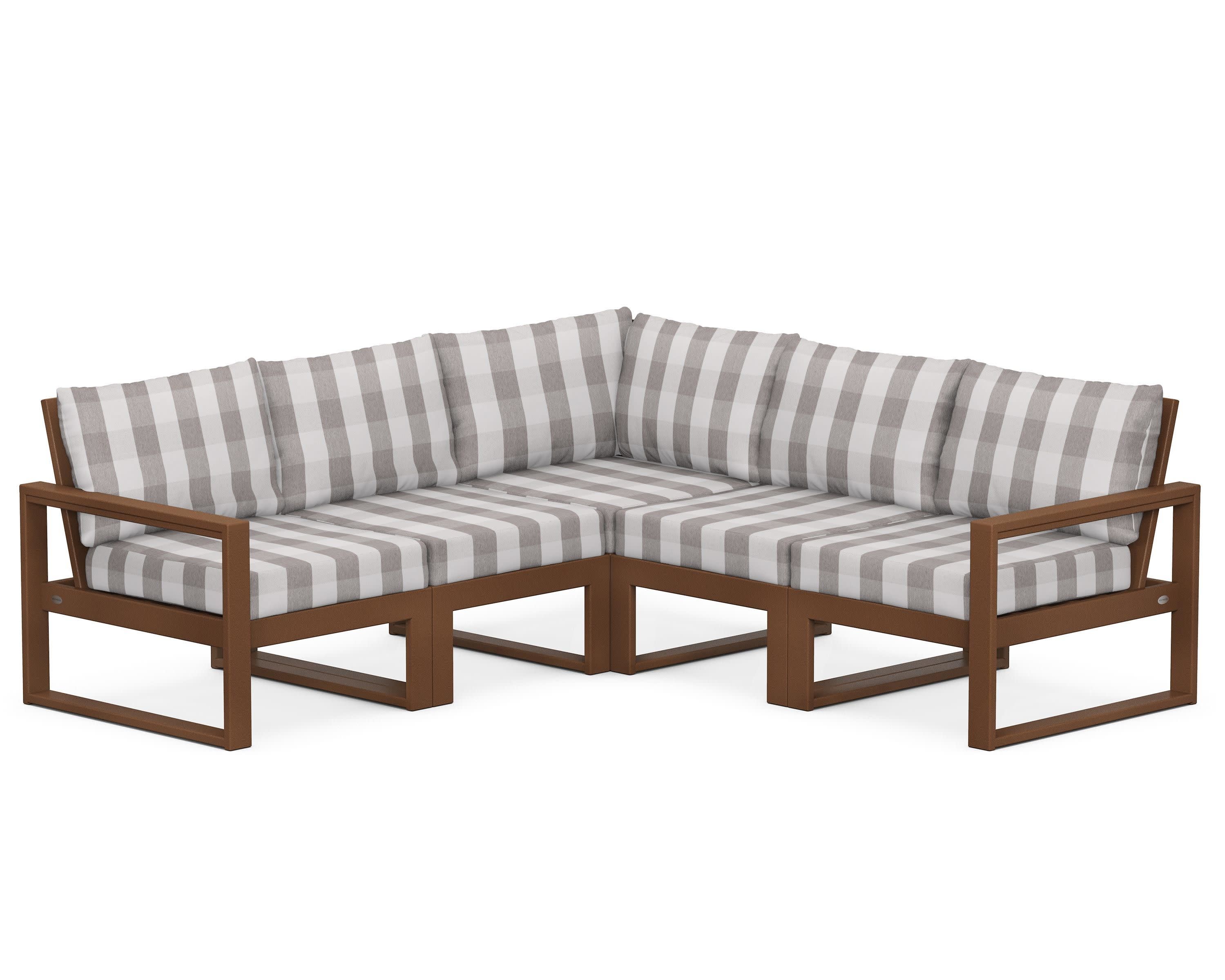 EDGE 5-Piece Modular Deep Seating Set in Teak / Buffalo Plaid Grey Mist