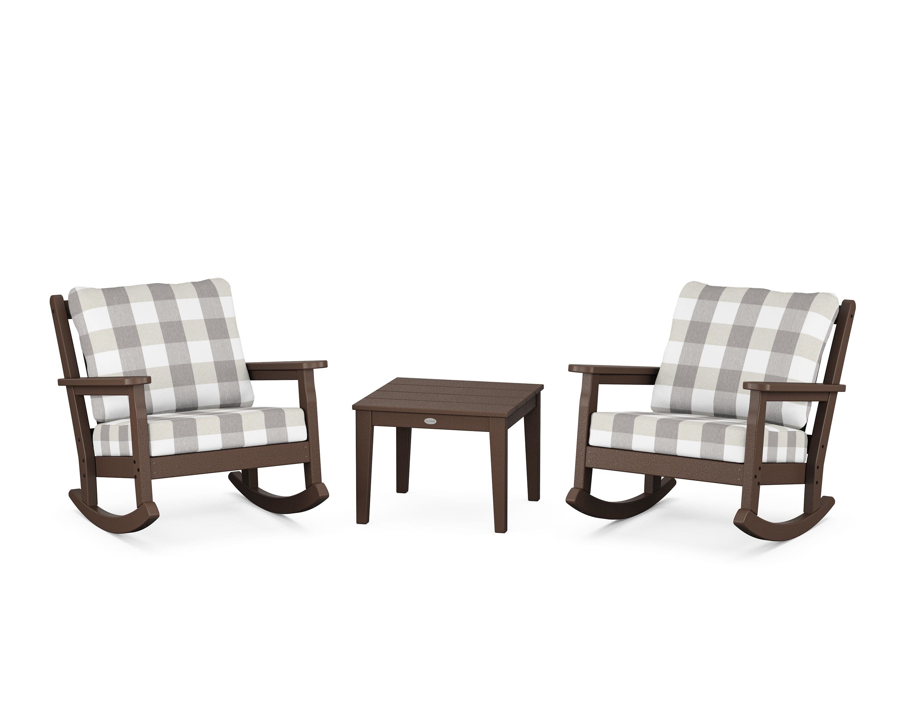 Chippendale 3-Piece Deep Seating Rocker Set in Mahogany / Buffalo Plaid Grey Mist
