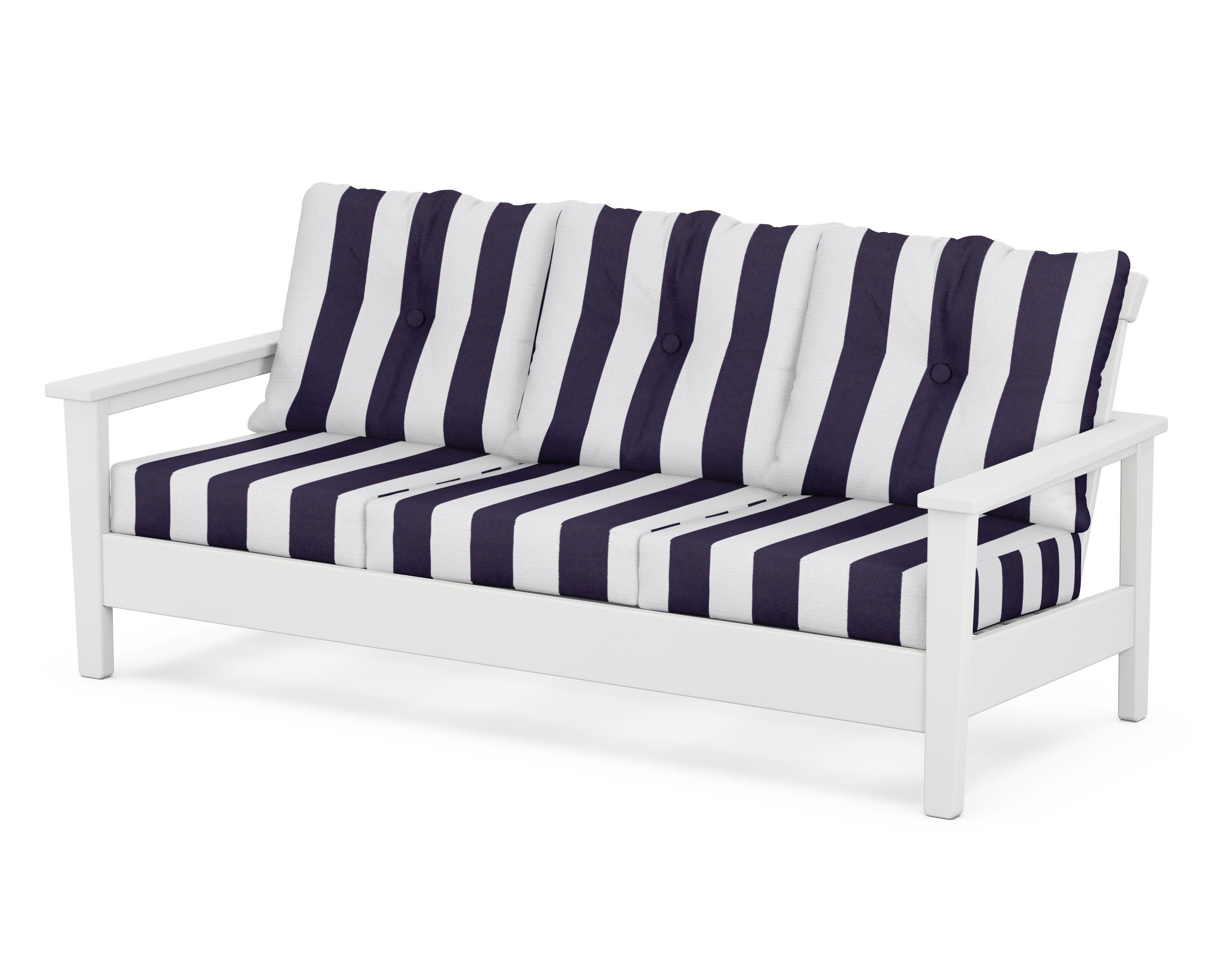 Prescott Deep Seating Sofa in White / Cabana Stripe Navy