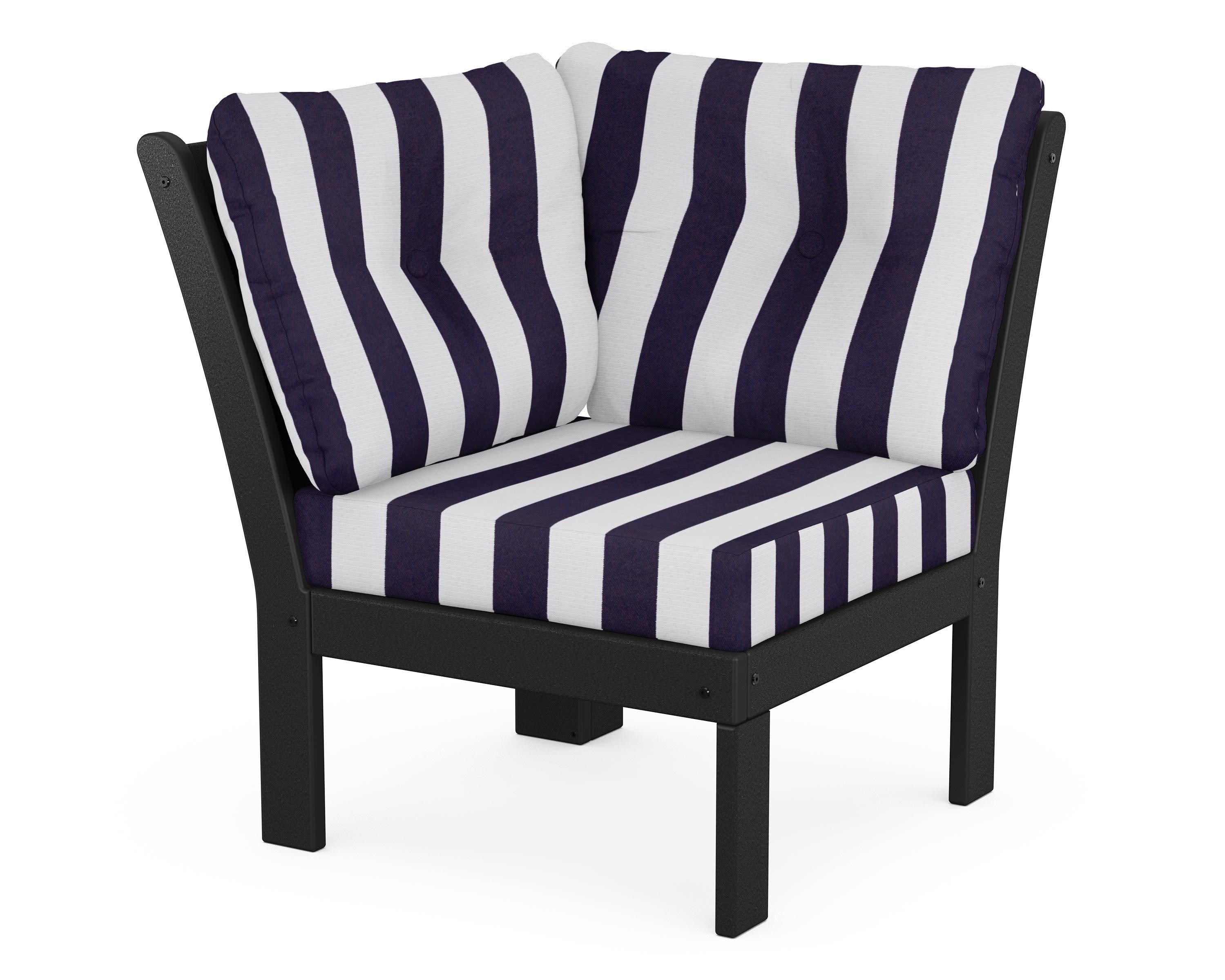 Vineyard Modular Corner Chair in Black / Cabana Stripe Navy