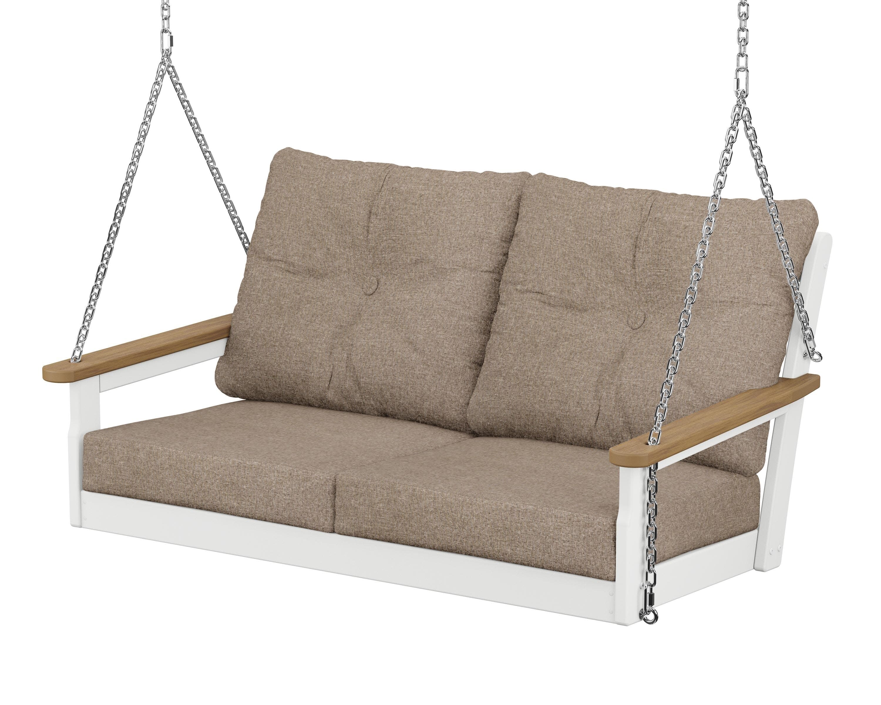 Vineyard Deep Seating Swing in White / Natural / Spiced Burlap