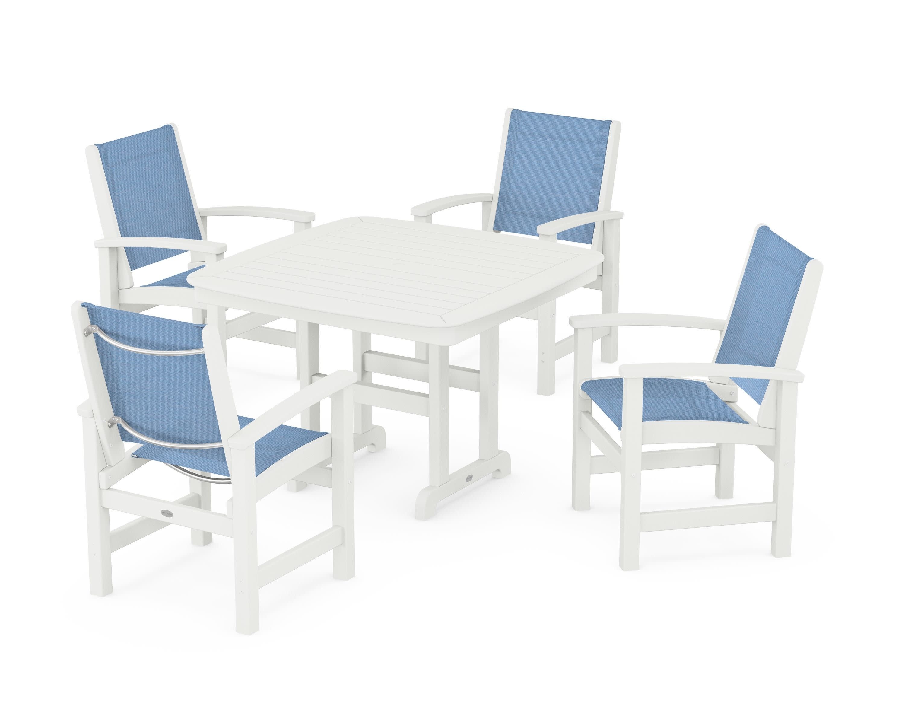 Coastal 5-Piece Dining Set in Vintage White / Poolside Sling