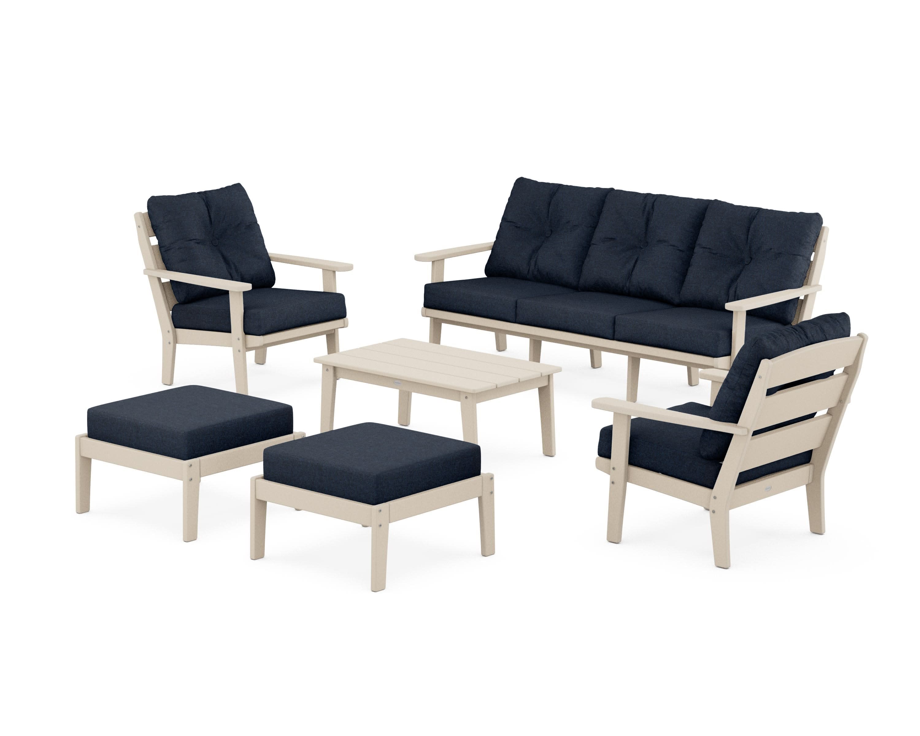 Lakeside 6-Piece Lounge Sofa Set in Sand / Marine Indigo