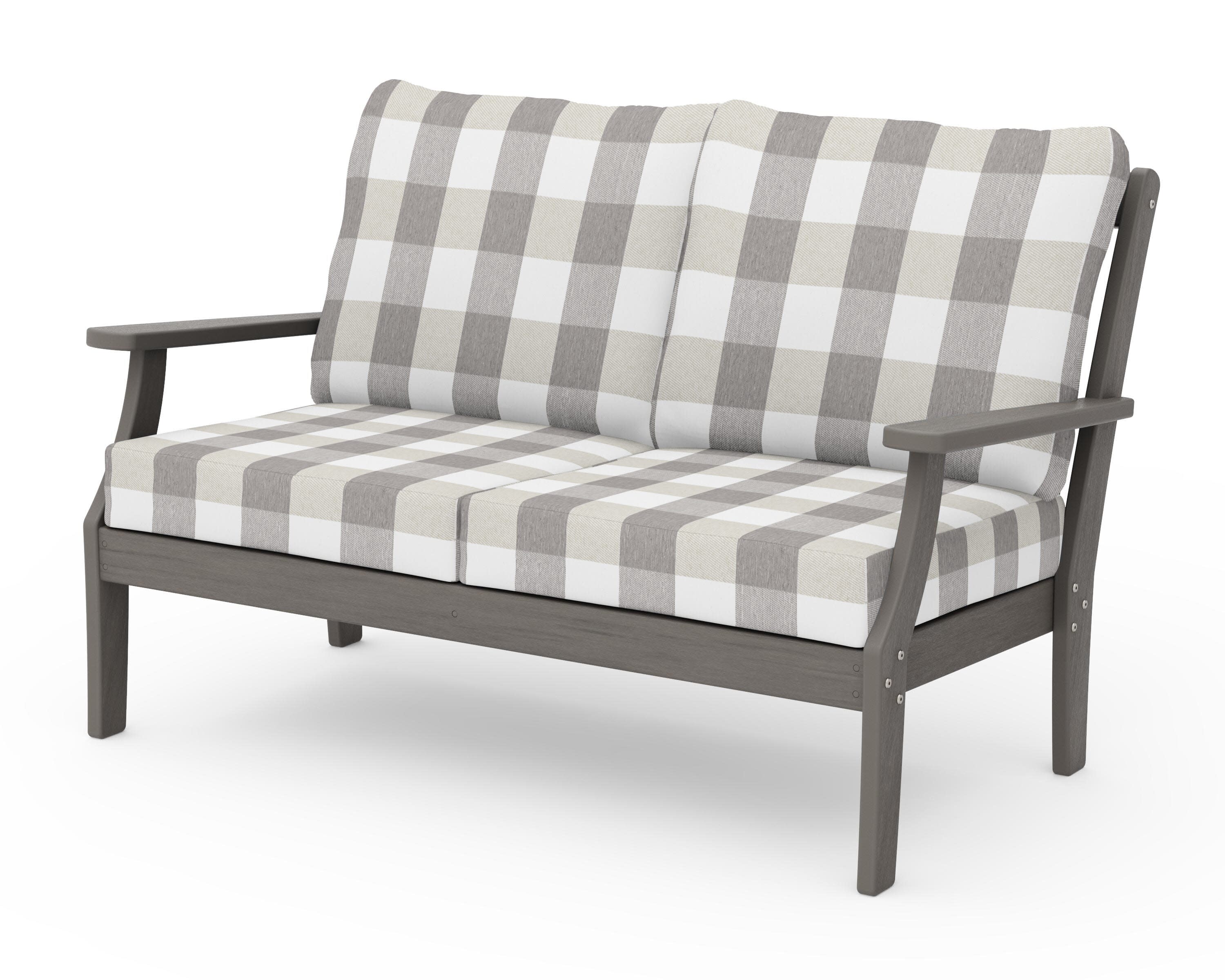 Braxton Deep Seating Loveseat in Driftwood / Buffalo Plaid Grey Mist