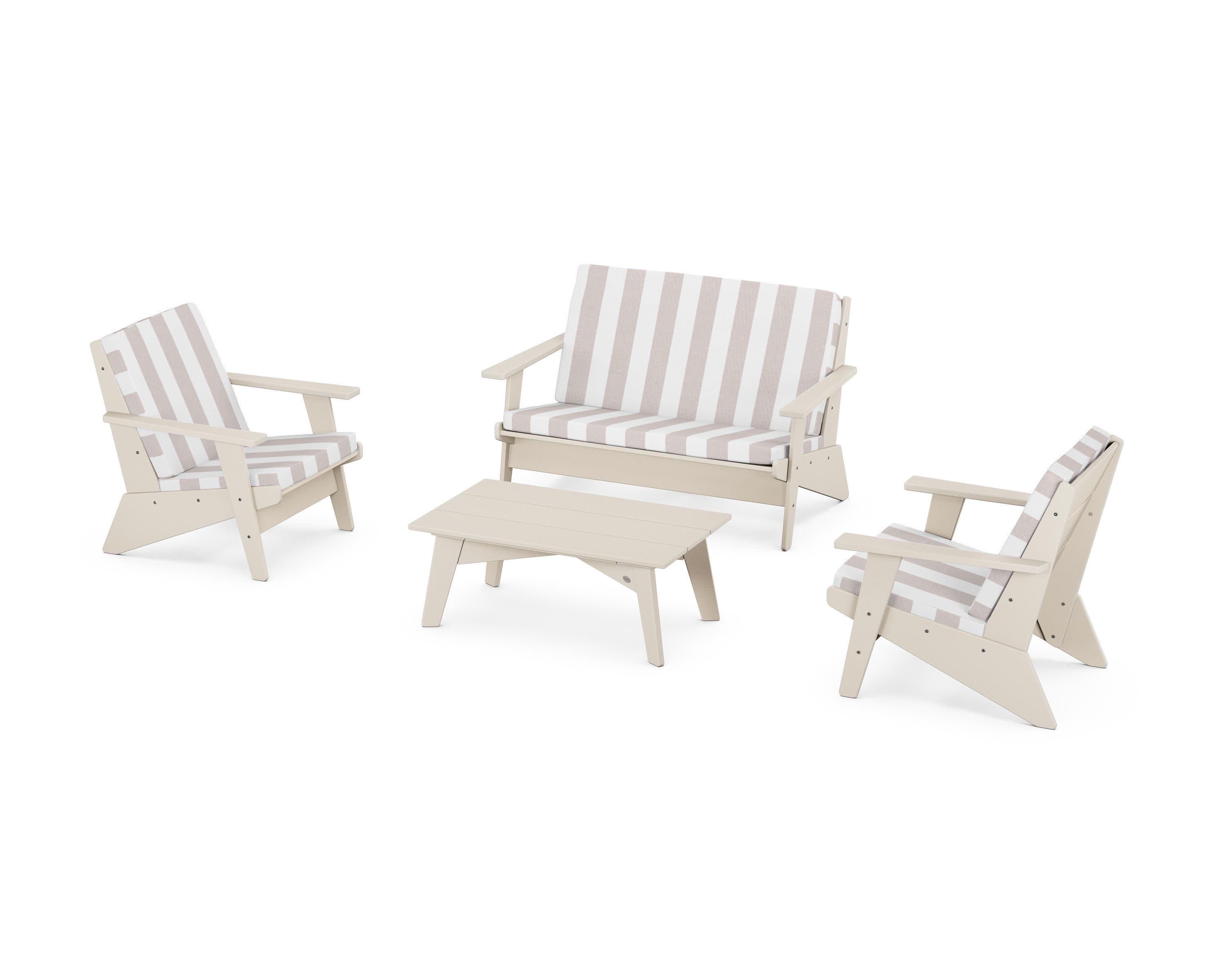 Riviera Modern Lounge 4-Piece Set in Sand / Cabana Stripe Dune Burlap