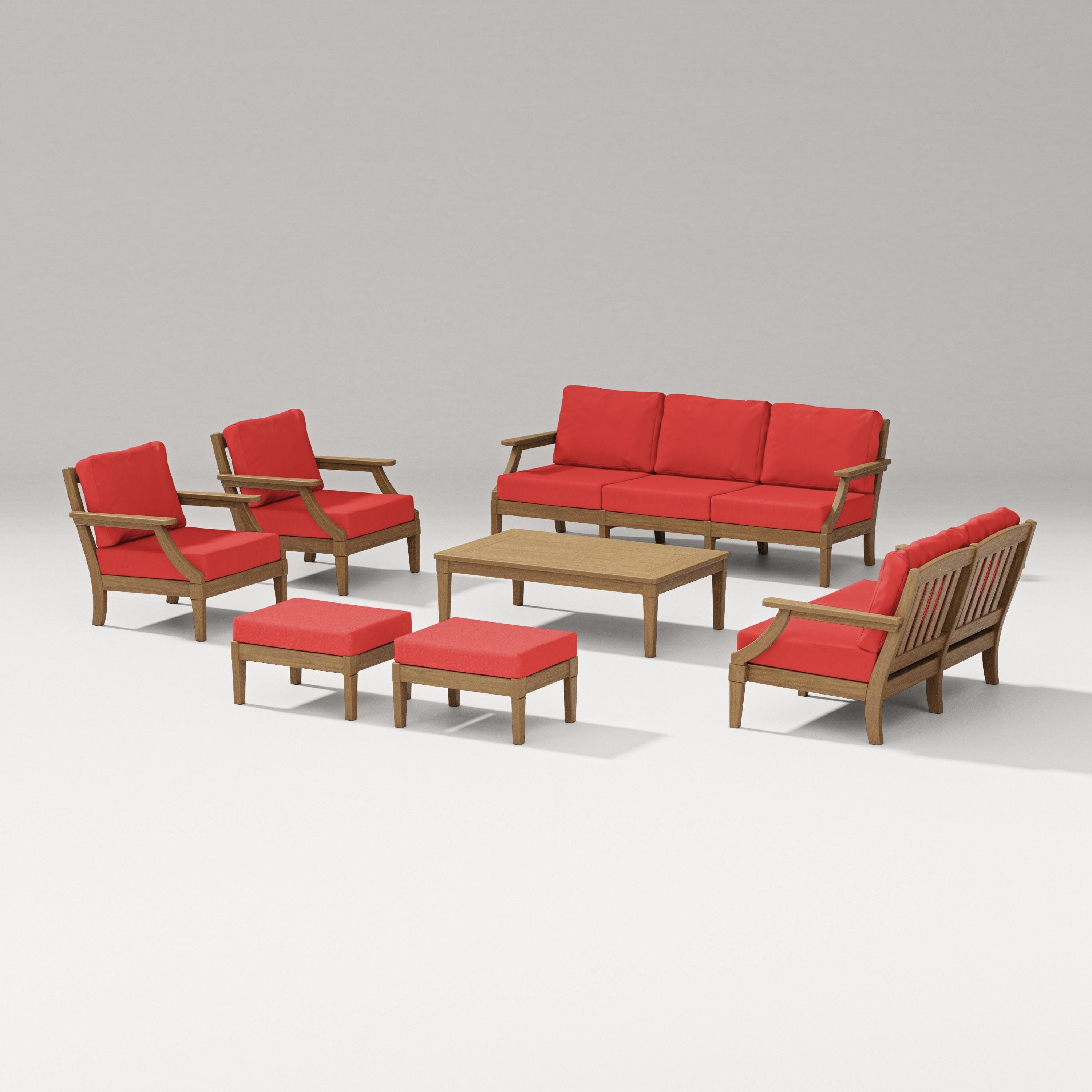 Estate 7-Piece Lounge Sofa Set in Natural / Crimson Linen