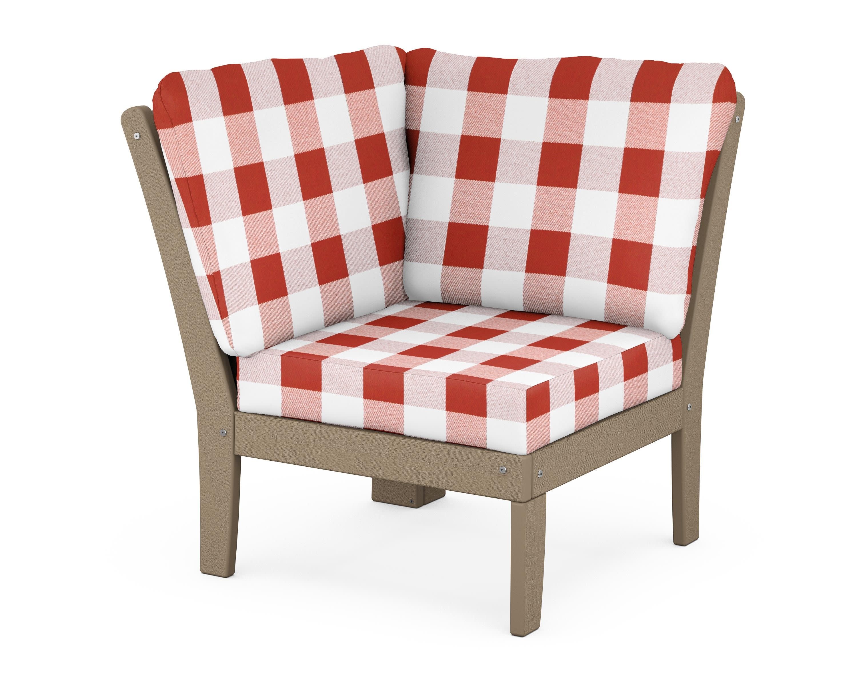 Braxton Modular Corner Chair in Vintage Sahara / Buffalo Plaid Crimson