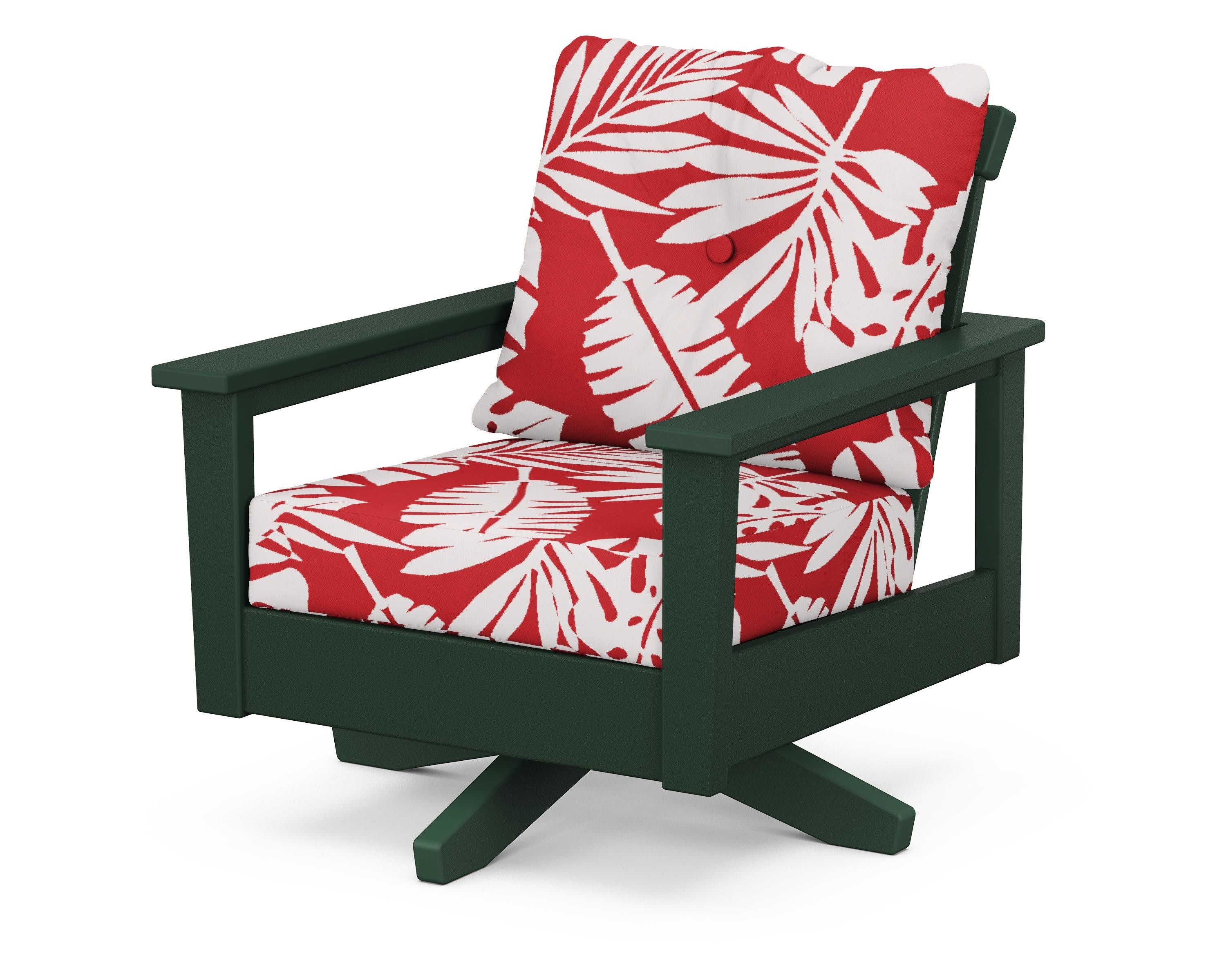 Prescott Deep Seating Swivel Chair in Green / Leaf Crimson