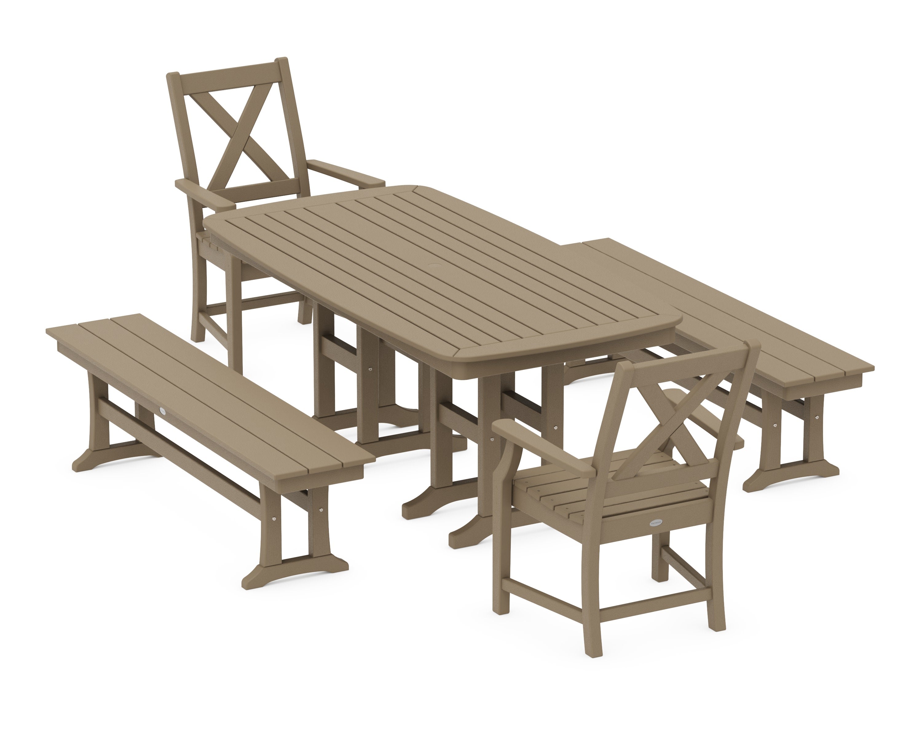 Braxton 5-Piece Dining Set with Benches in Vintage Sahara