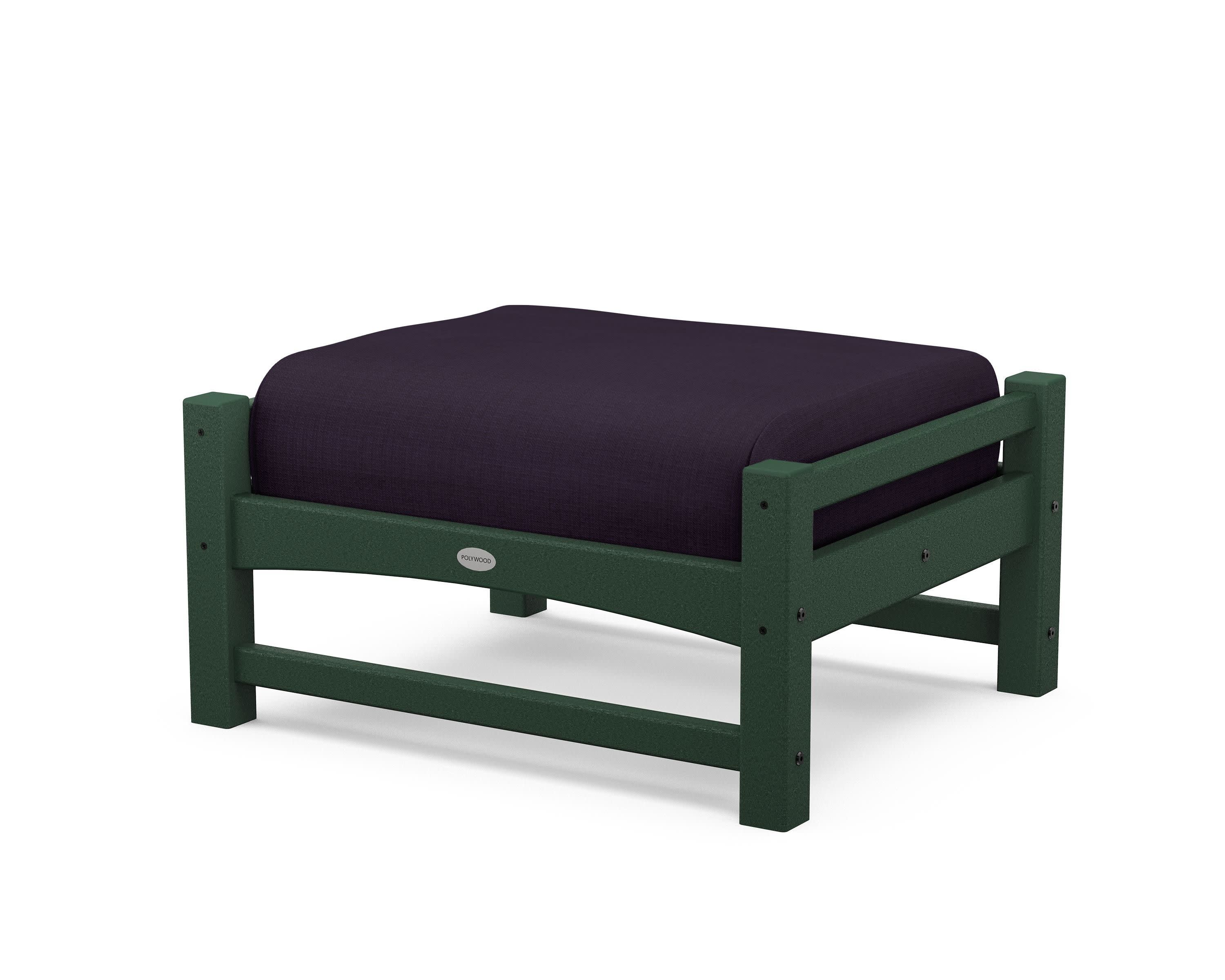 Club Ottoman in Green / Navy Linen