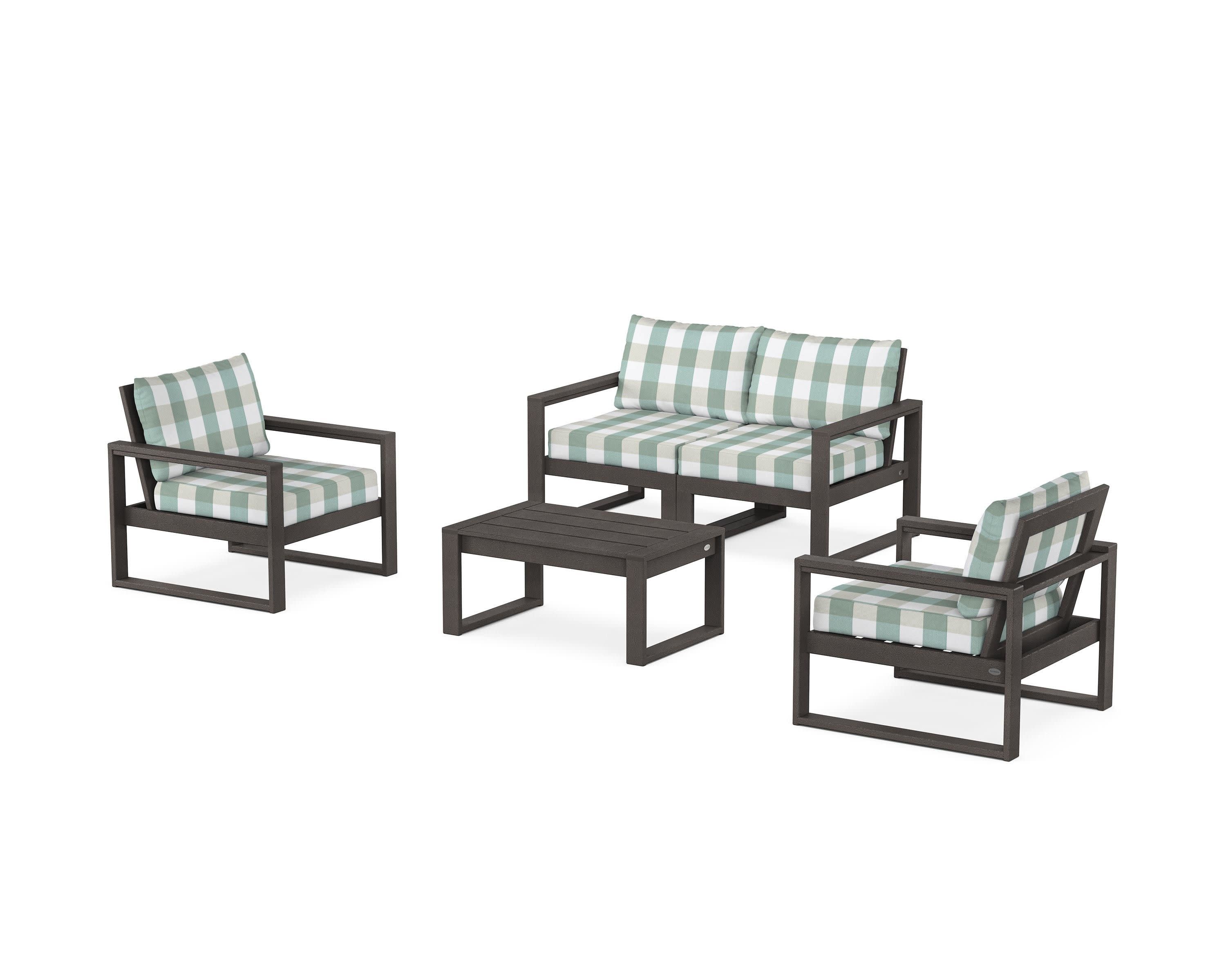 EDGE Sectional 4-Piece Deep Seating Set with Loveseat in Vintage Coffee / Buffalo Plaid Glacier Spa