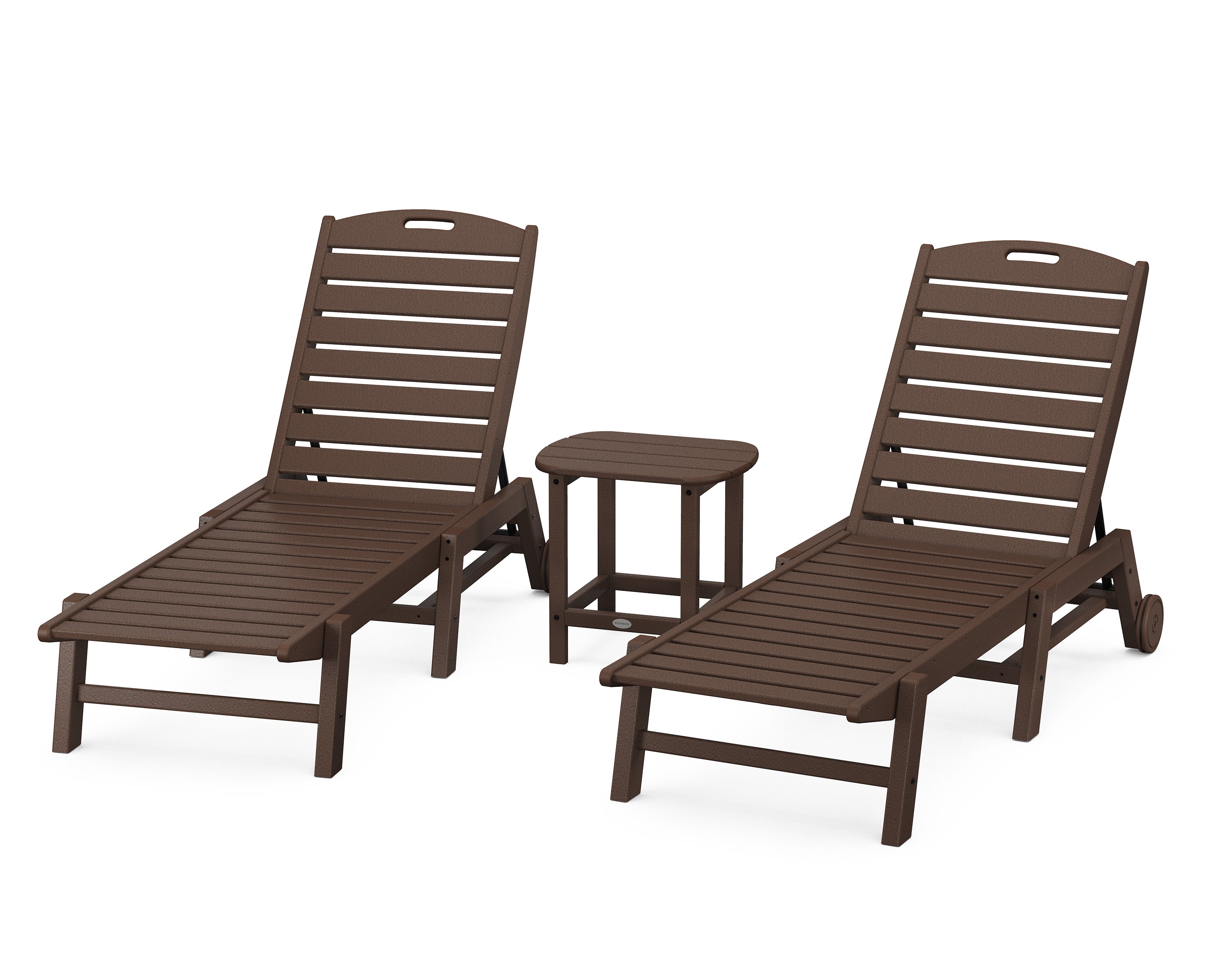 Nautical 3-Piece Chaise Lounge with Wheels Set with South Beach 18" Side Table in Mahogany