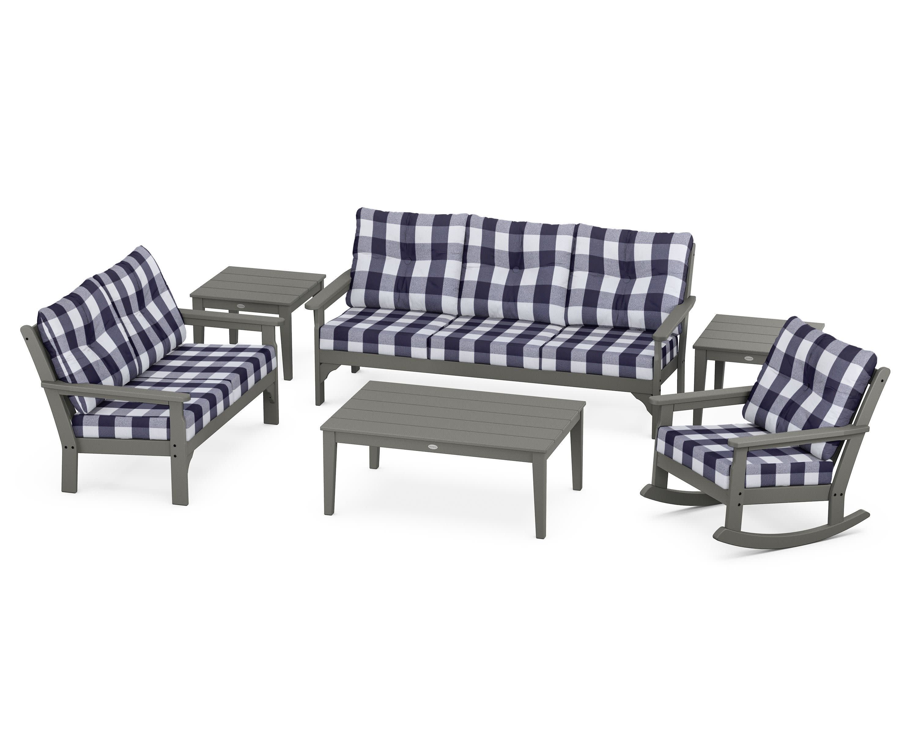 Vineyard 6-Piece Deep Seating Set in Slate Grey / Buffalo Plaid Navy