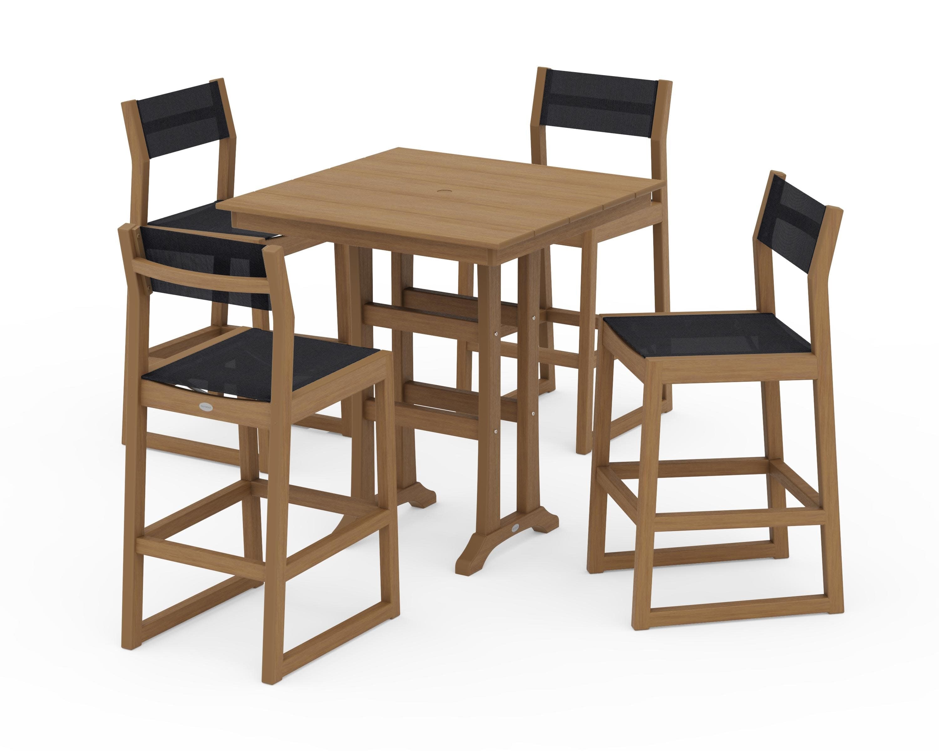 EDGE Sling Arm Chair 5-Piece Farmhouse Bar Set with Trestle Legs in Natural / Black Sling