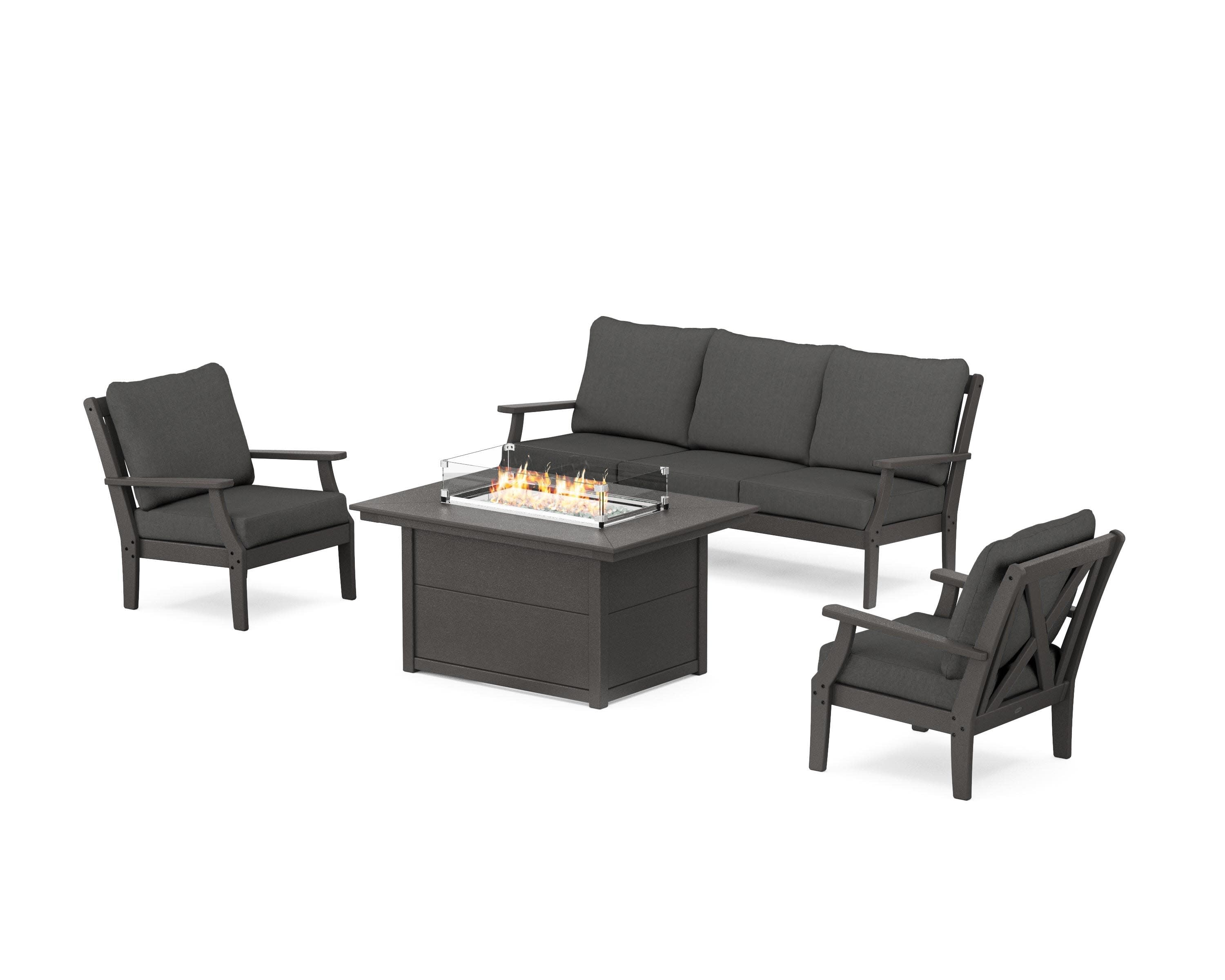 Braxton Deep Seating Fire Pit Table Set in Vintage Coffee / Spectrum Carbon