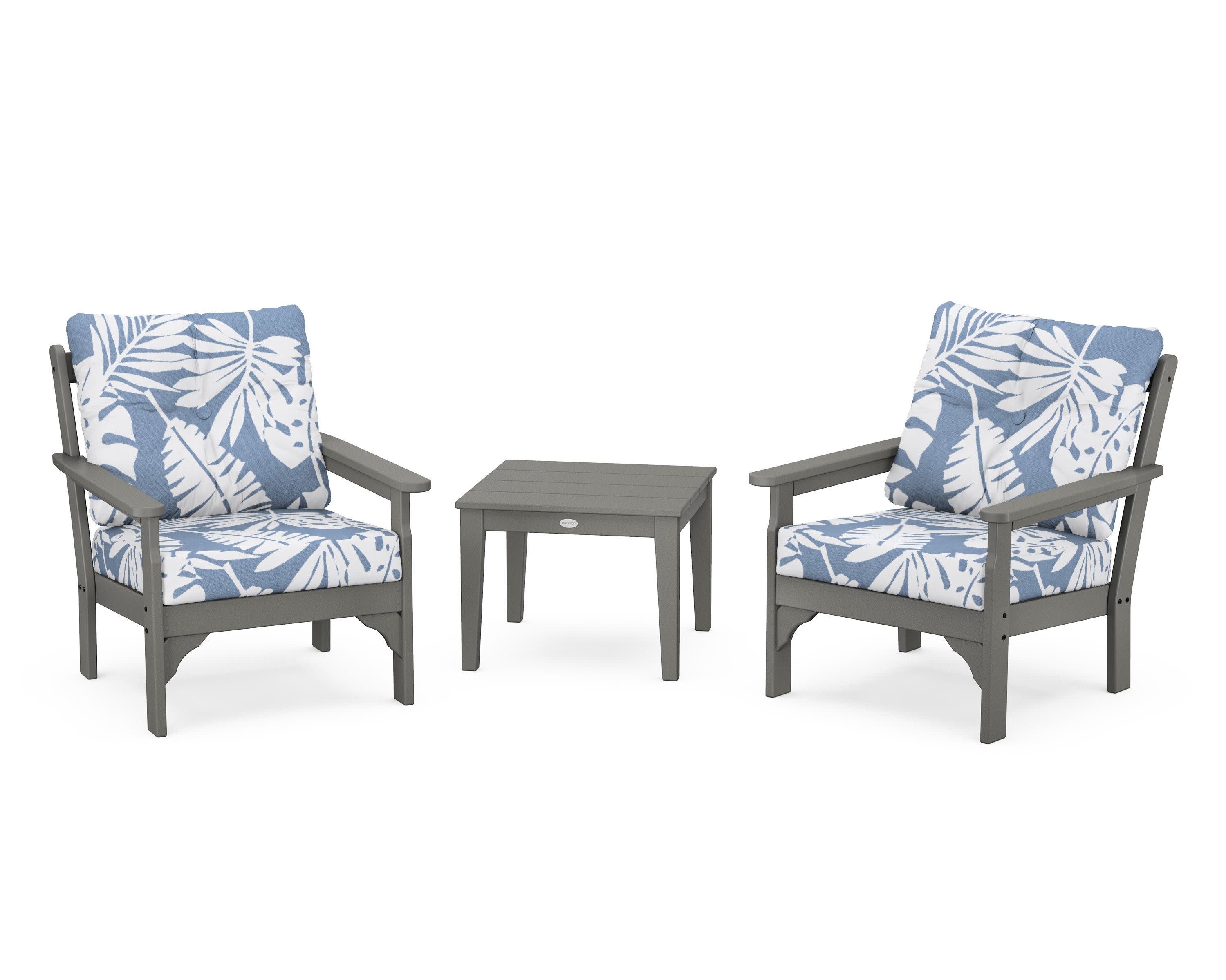 Vineyard 3-Piece Deep Seating Set in Slate Grey / Leaf Sky Blue