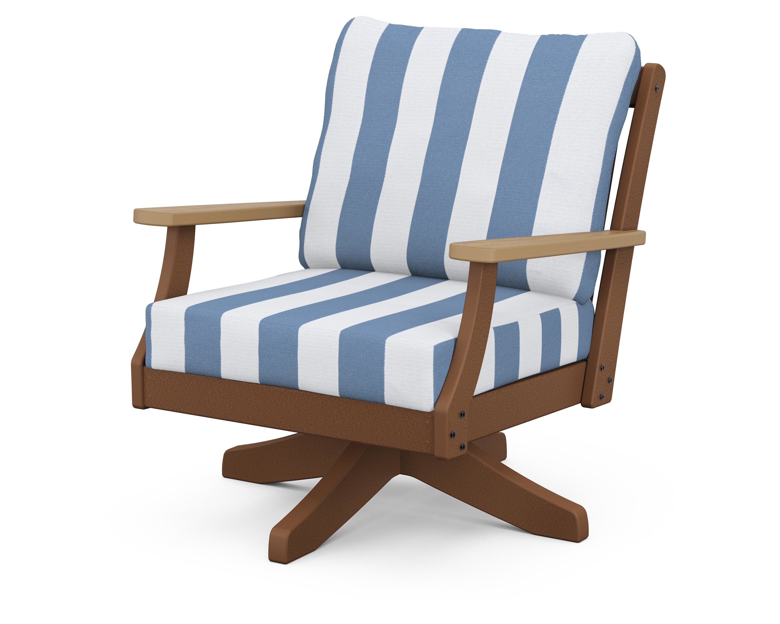 Braxton Deep Seating Swivel Chair in Teak / Natural / Cabana Stripe Sky Blue