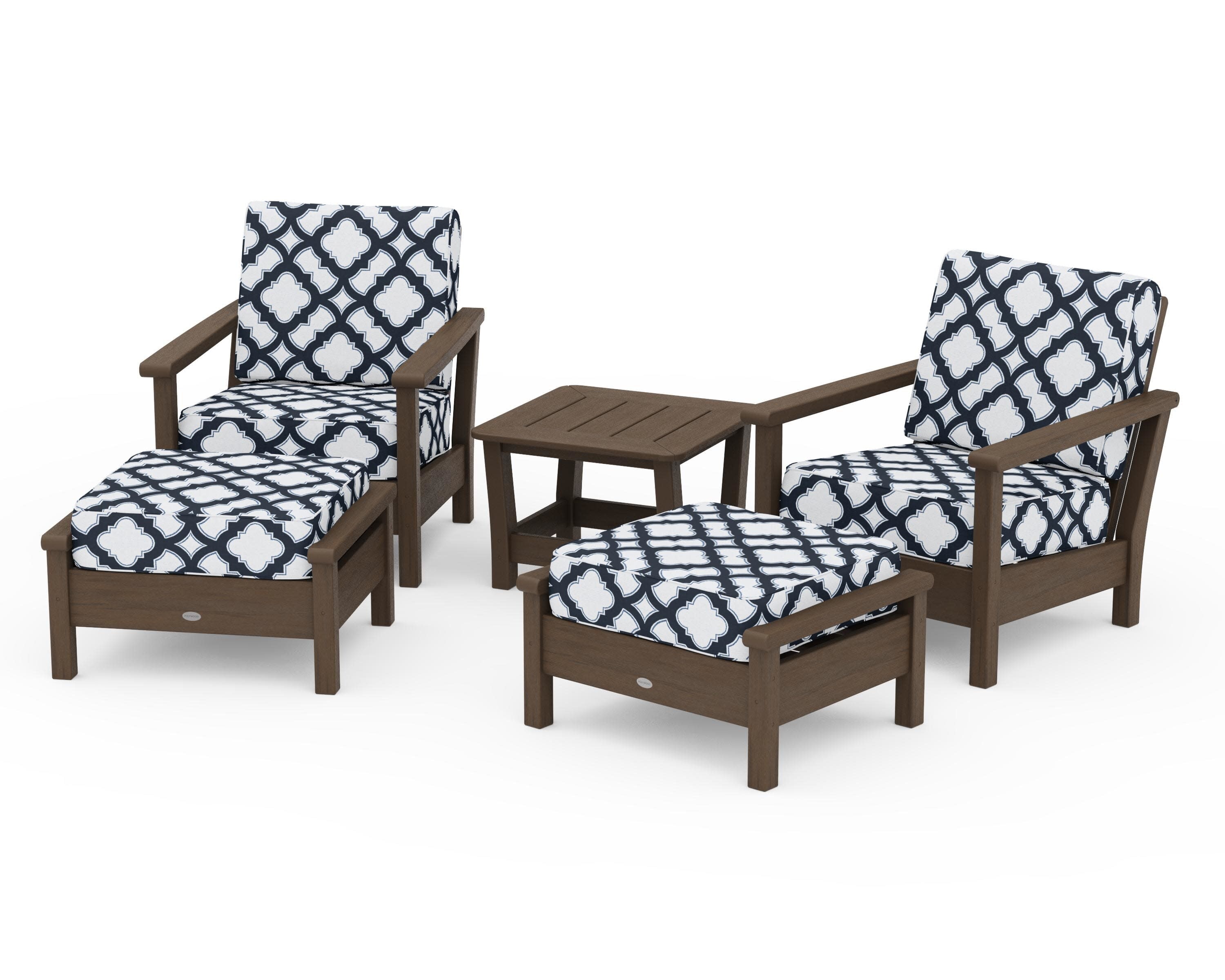 Harbour 5-Piece Deep Seating Chair Set in Kona / Trellis Marine Indigo