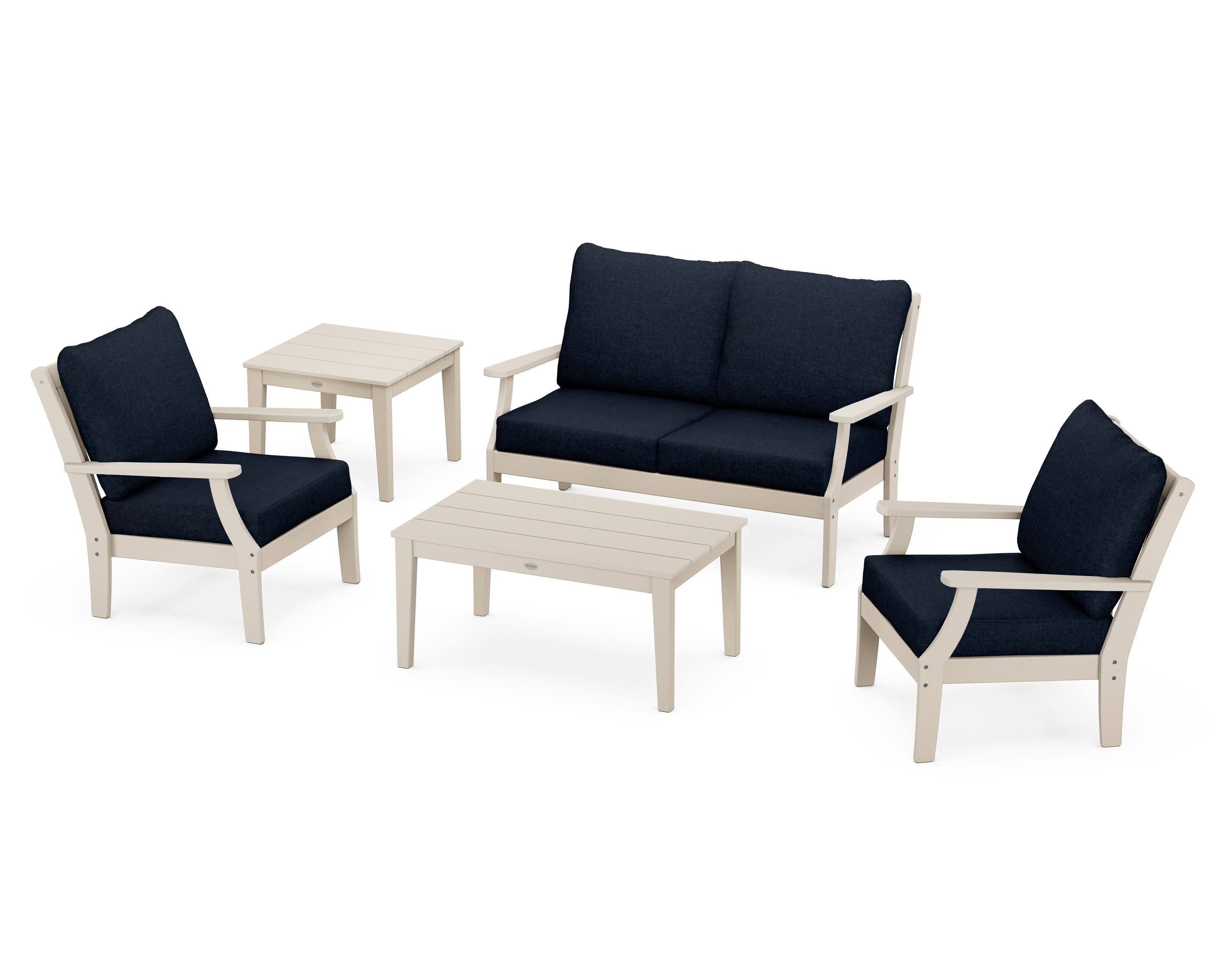 Braxton 5-Piece Deep Seating Set in Sand / Marine Indigo