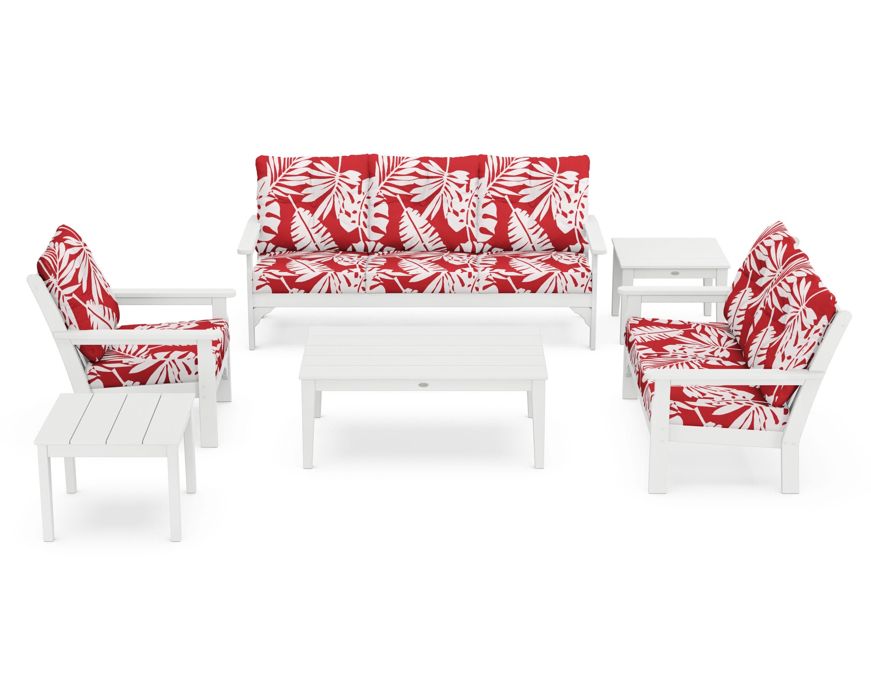 Vineyard 6-Piece Deep Seating Set in White / Leaf Crimson