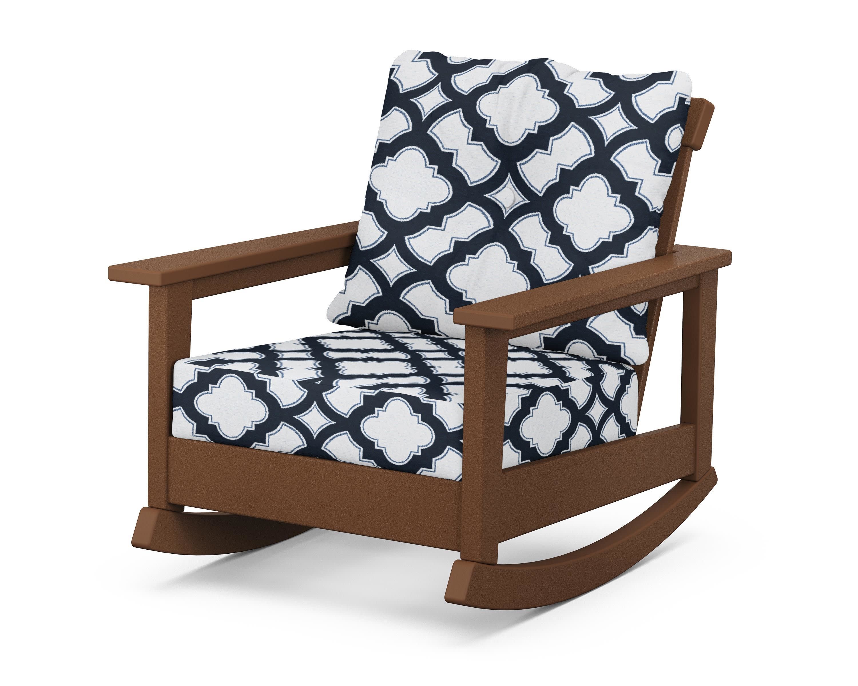 Prescott Deep Seating Rocking Chair in Teak / Trellis Marine Indigo